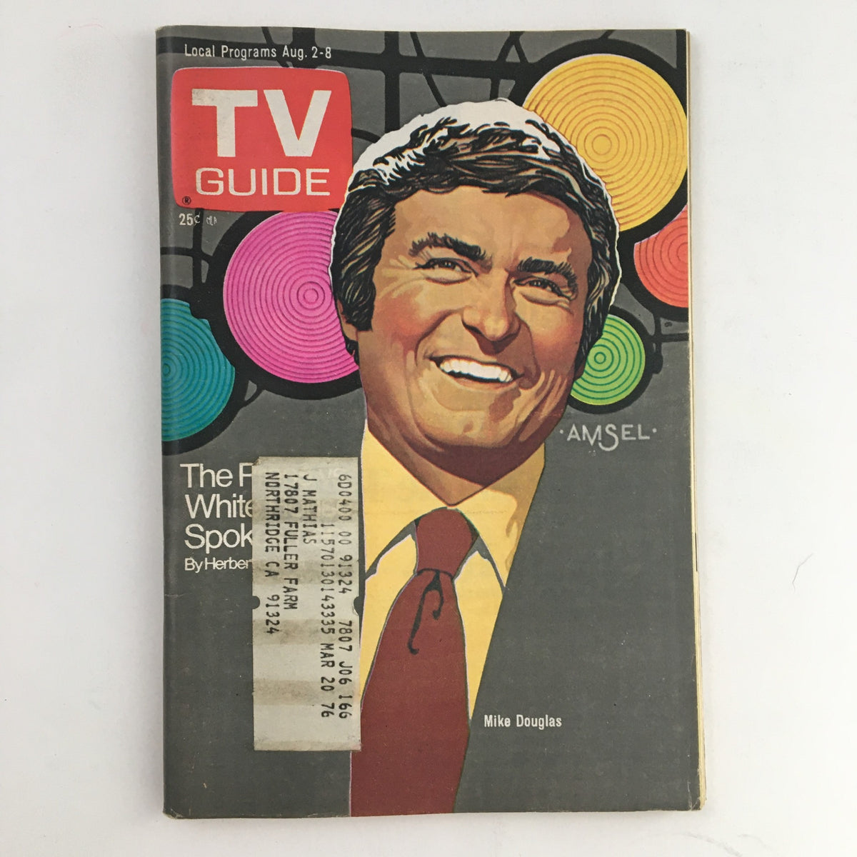 Vintage TV Guide Magazine cover from August 2, 1975, featuring The Mike Douglas Show, with a bright and colorful design, including a portrait of Mike Douglas.
