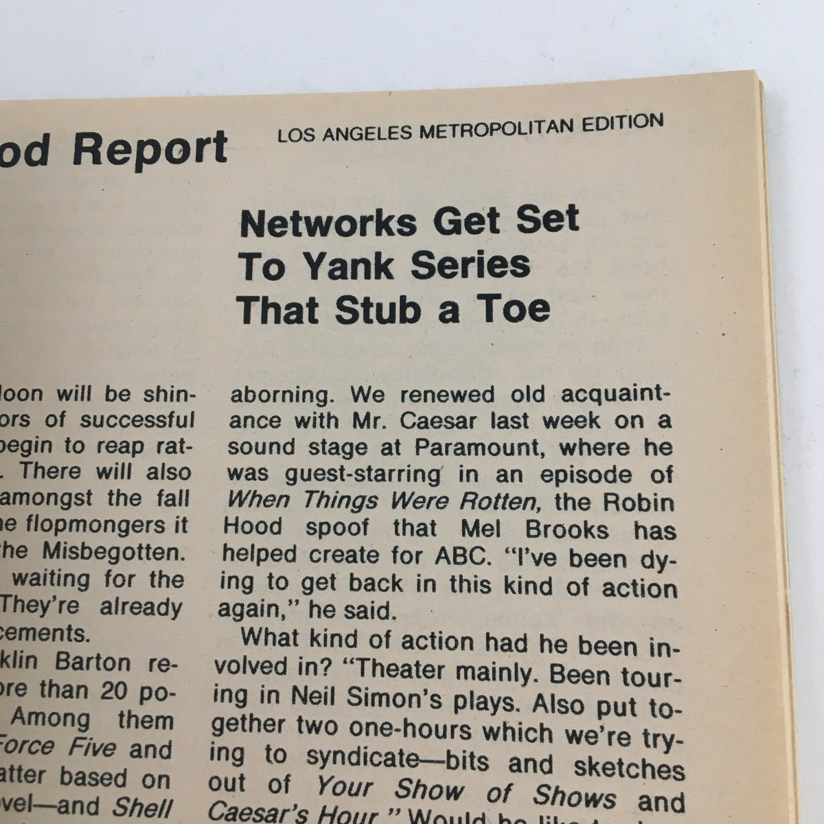 Detail from TV Guide Magazine dated August 30, 1975, with a headline discussing network television. The article focuses on the changing landscape of TV programming, emphasizing the relevance of the era's developments in television culture.