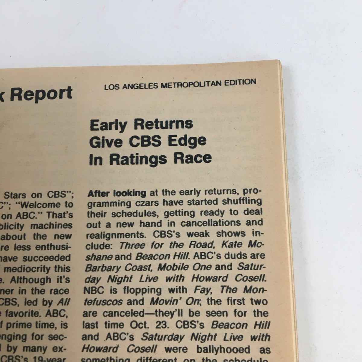 Page from the TV Guide Magazine October 4, 1975 discussing CBS ratings and programming details.