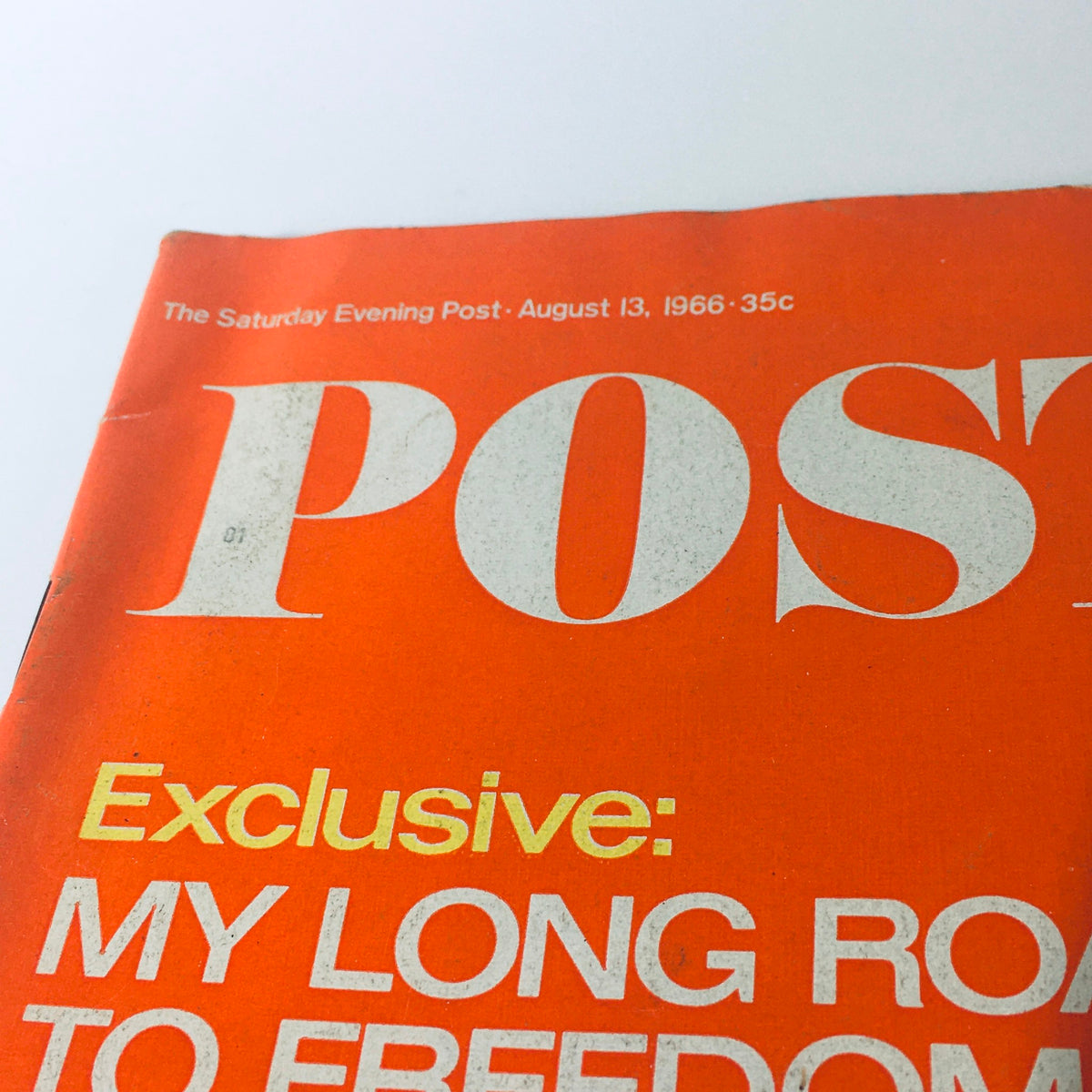 Close-up of the cover page from VTG The Saturday Evening Post August 13, 1966, highlighting the exclusive feature: My Long Road to Freedom by James H. Meredith.