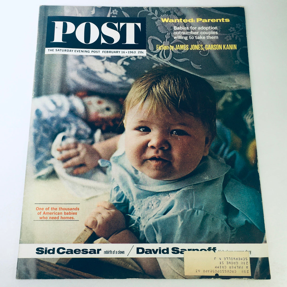 Vintage cover of The Saturday Evening Post February 16 1963 featuring a baby, highlighting articles by James Jones and Garson Kanin.