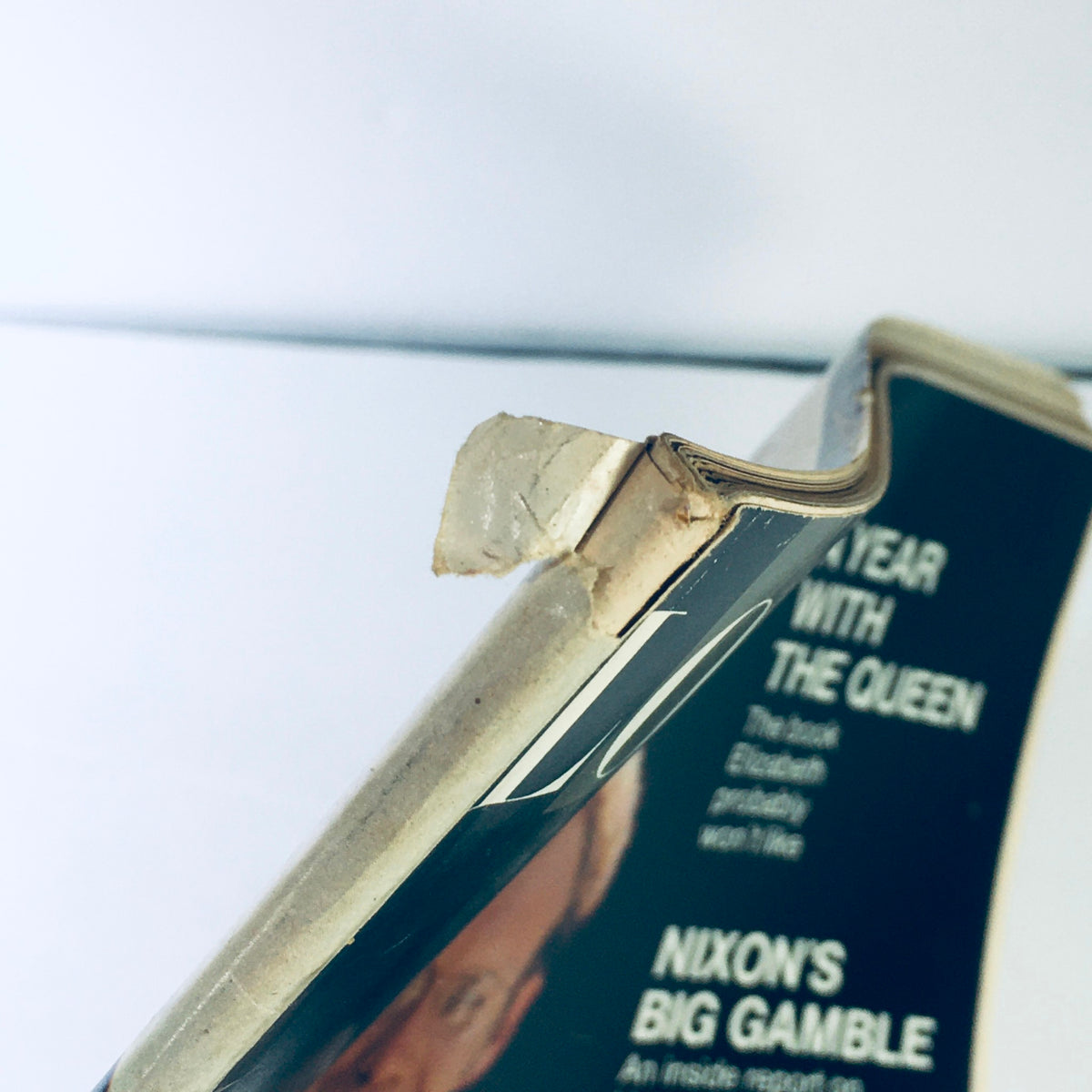 Side view of the Vintage Look Magazine dated May 5, 1970, showing wear at the spine, presenting the historical significance of the issue featuring Joan Baez and David Harris.