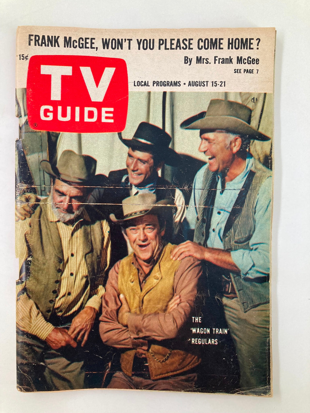 Cover of TV Guide Magazine August 15 1964 featuring Frank McGrath and Wagon Train cast members, showcasing vintage television history.
