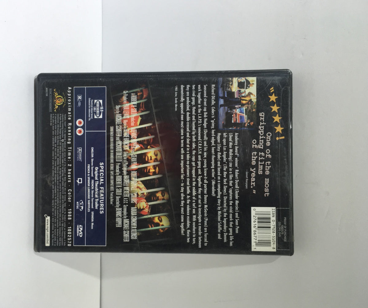 Back cover of Colors DVD displaying reviews and information about special features.