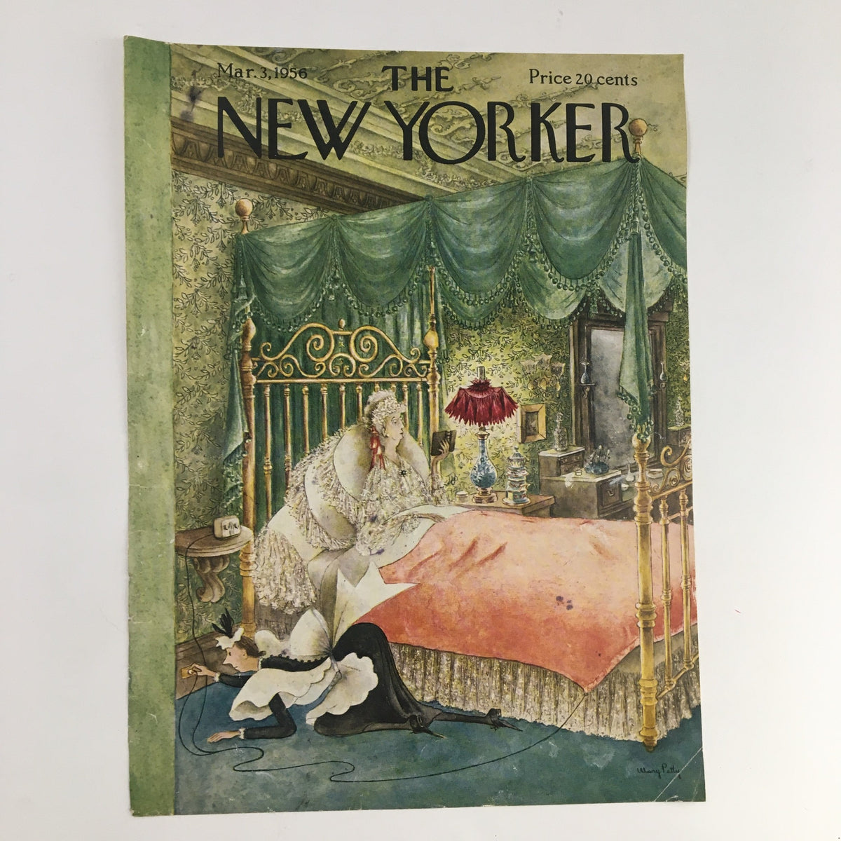 COVER ONLY The New Yorker March 3 1956 showcasing full cover theme artwork by Mary Petty with a woman pondering in a beautifully furnished room.
