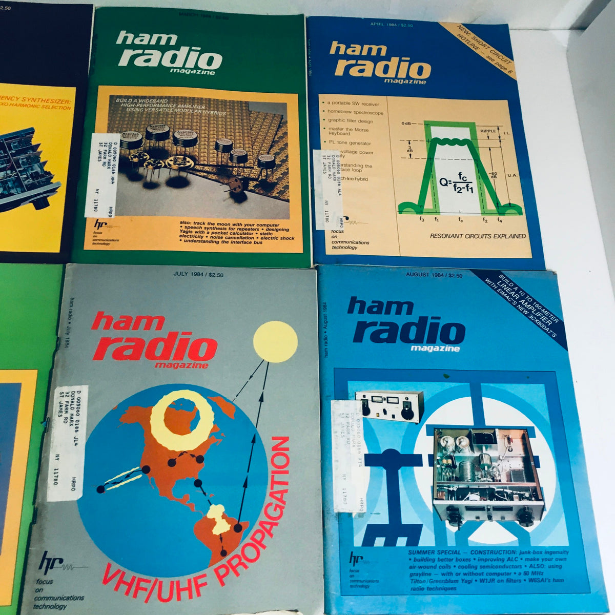Cover of Ham Radio Magazine February 1984, discussing HF receiver performance and sound engineering, included in the lot of 12 complete January to December 1984 Ham Radio volumes.