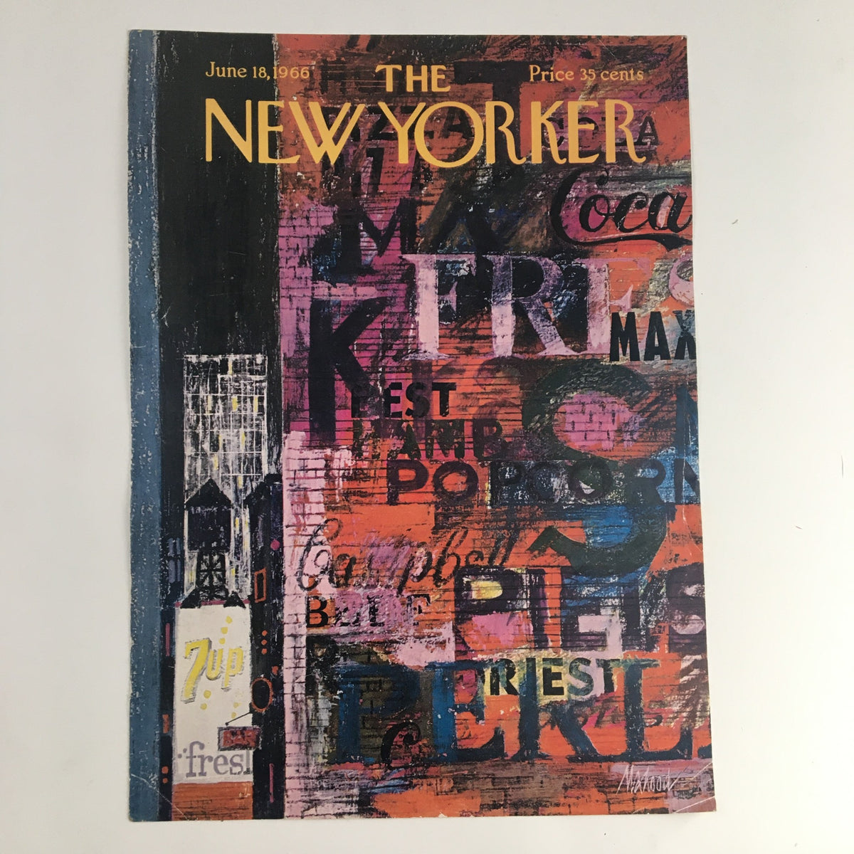 Full cover view of The New Yorker from June 18, 1966, showcasing vibrant graphics and text, illustrating urban life.