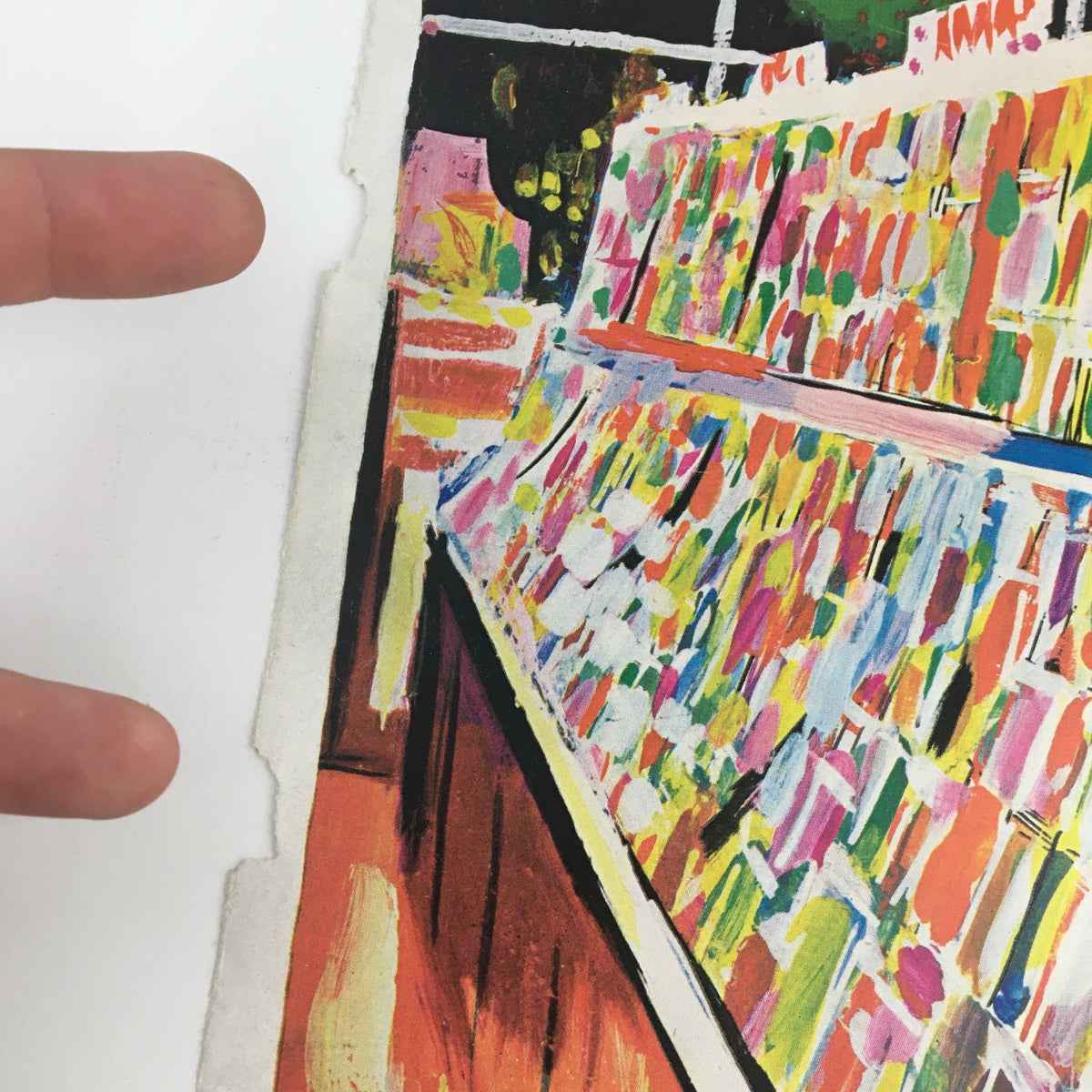 Close-up of The New Yorker December 7, 1968 cover by Arthur Getz, highlighting the vibrant colors and detailed artwork of magazine covers on a display.