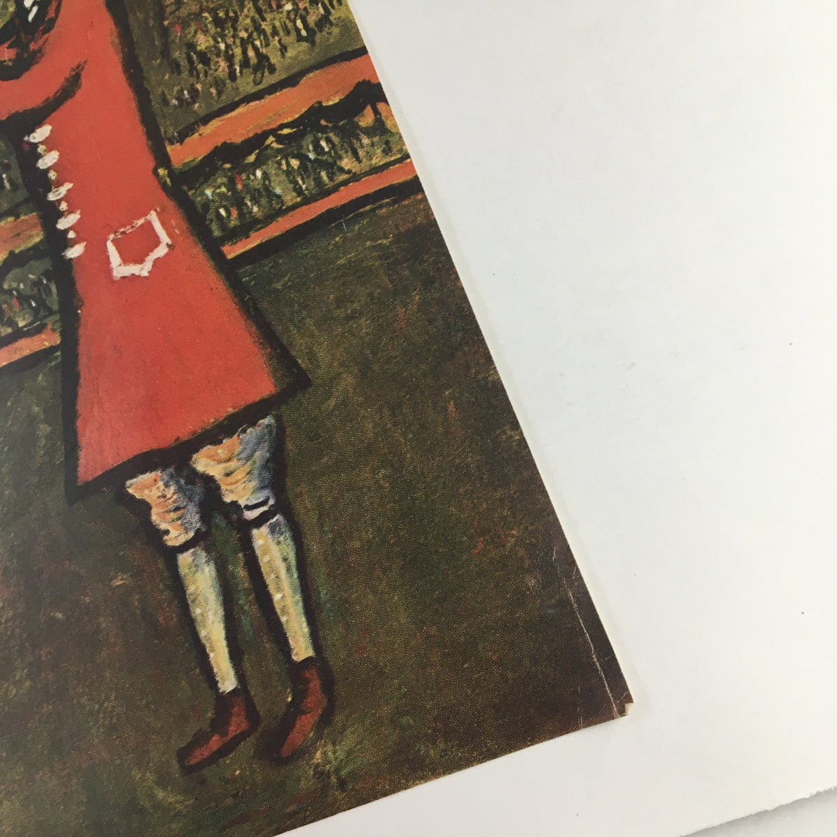 Close-up view of the cover art from The New Yorker, dated October 27, 1956, illustrating a figure in a red coat playing a trumpet, designed by Abe Birnbaum.