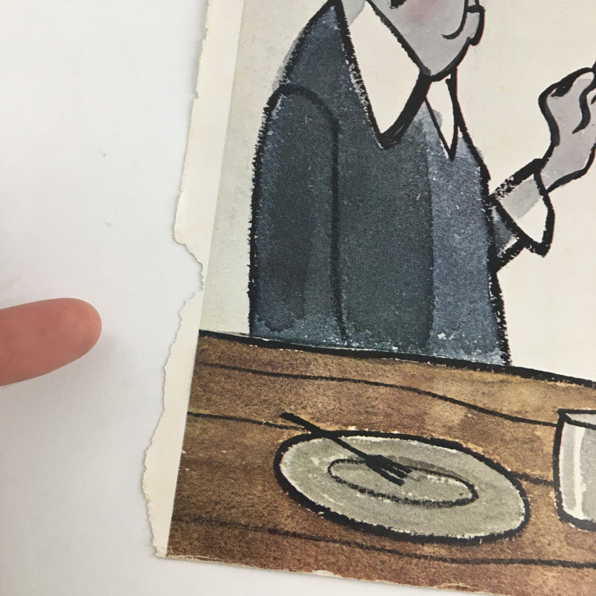 Detailed view of The New Yorker Cover dated November 25 1967, featuring a character with a fork and plate on a wooden table, emphasizing mid-century artistic design.