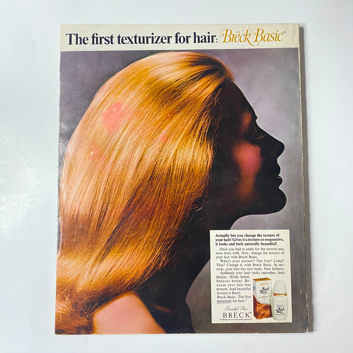 Advertisement from Seventeen Magazine March 1969 for Breck Basic hair products, promoting hair texturizers with a striking image of healthy, luxurious hair.