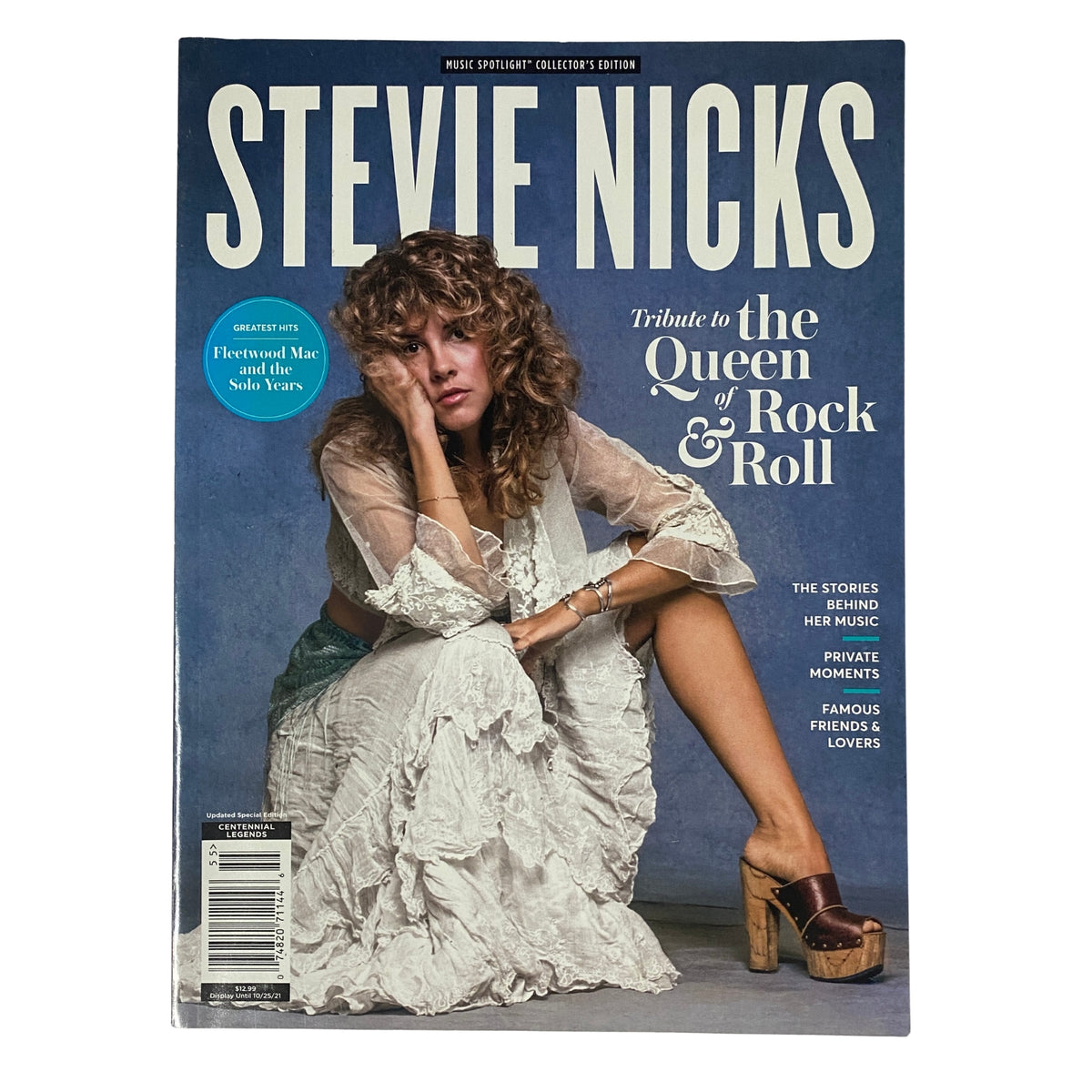 Cover of the Music Spotlight Collector's Edition 2021 featuring Stevie Nicks, titled 'Tribute to the Queen of Rock & Roll'. The cover showcases Nicks in a dramatic pose wearing a white dress.