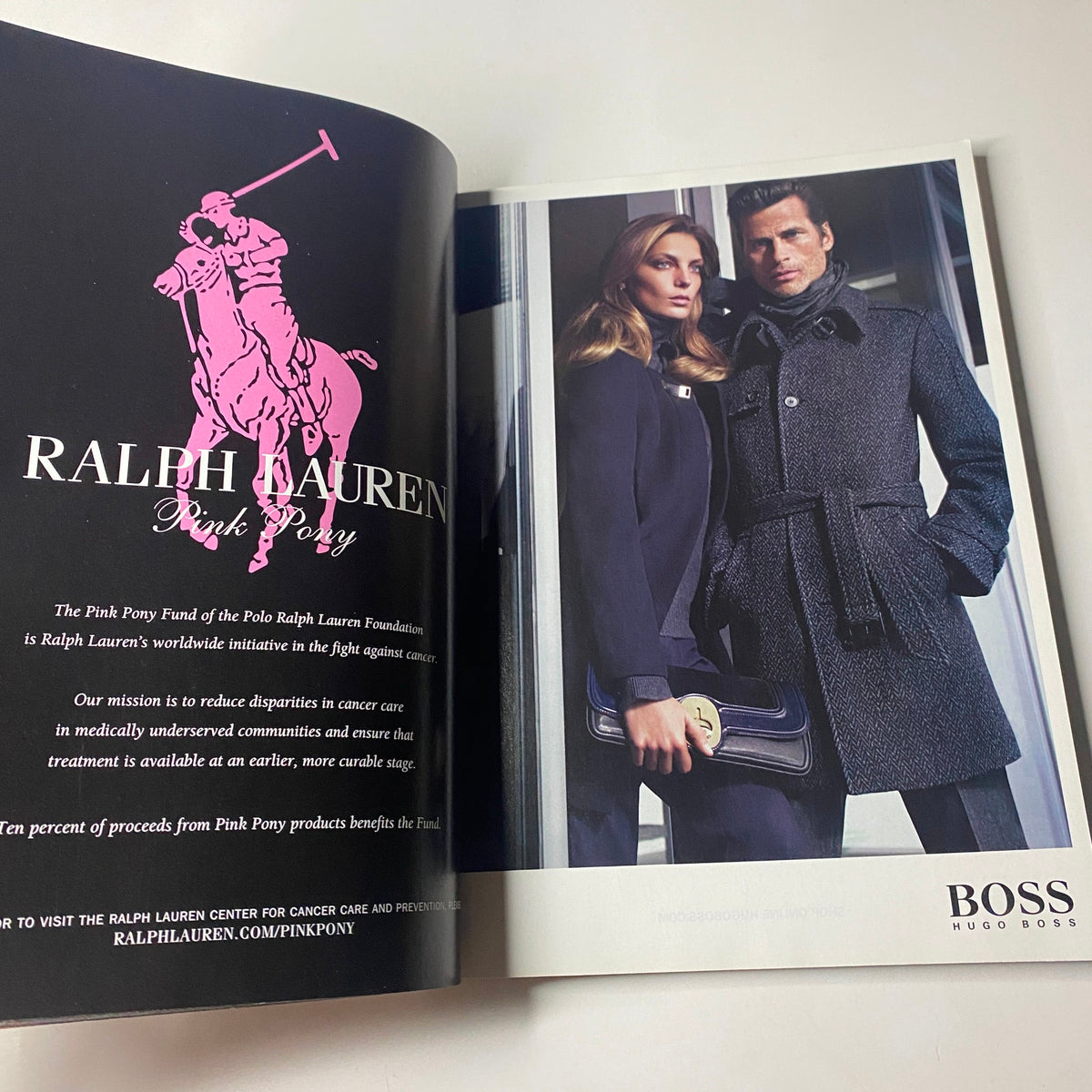 Ralph Lauren advertisement promoting the Pink Pony Fund for cancer care, featured in Vanity Fair Magazine October 2011, titled "Vanity Fair Magazine October 2011 Angelina Jolie Cover No Label VG".