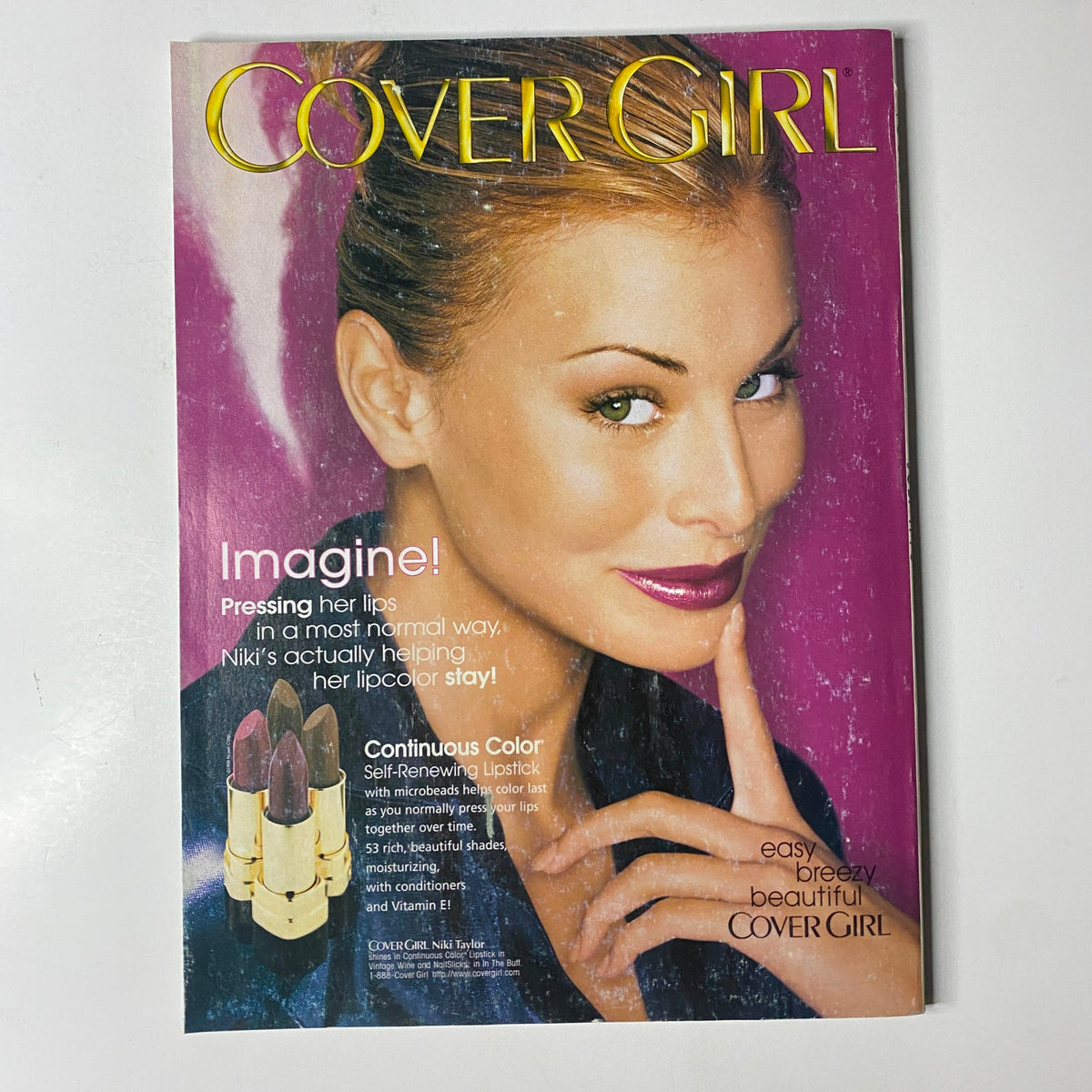 Vogue Magazine July 1998 Claire Danes Cover No Label VG - Promotional image showcasing the Cover Girl makeup, depicting a model with perfect lips and vibrant makeup, emphasizing beauty and style.