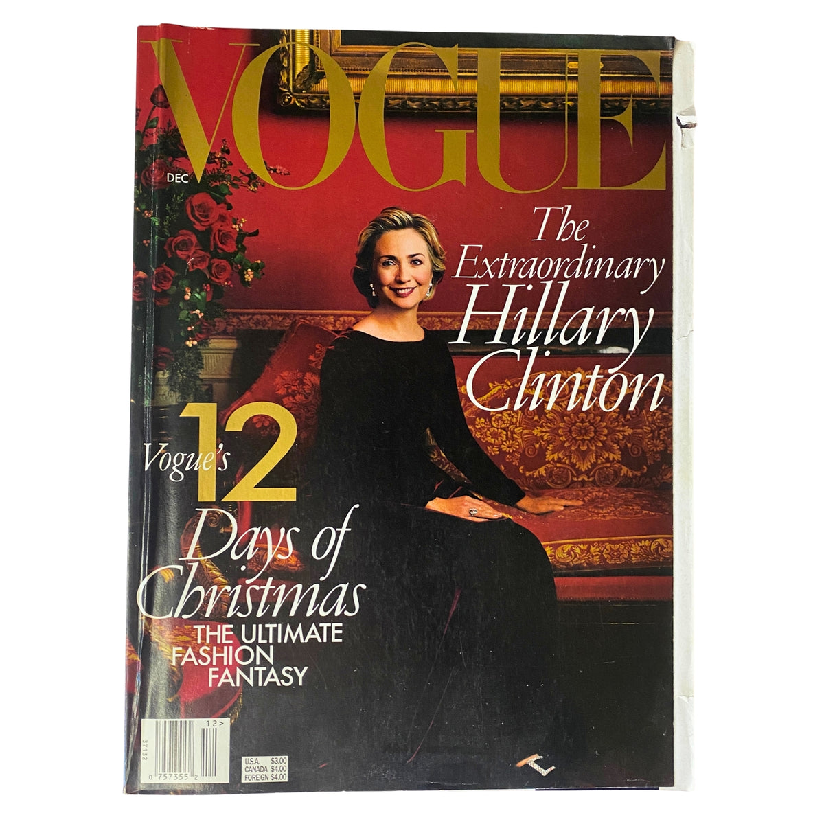 Vogue Magazine December 1998 featuring Hillary Clinton on the cover, highlighting the issue's theme of fashion and culture during a festive season.