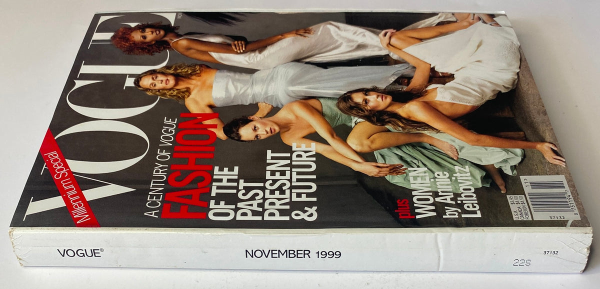 Side view of Vogue Magazine November 1999 with a focus on the title, highlighting supermodels and the theme of fashion through the decades.
