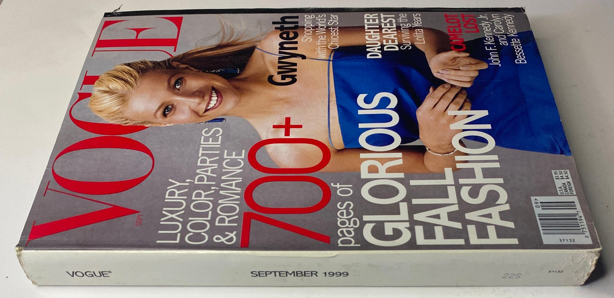 Vogue Magazine September 1999 with Gwyneth Paltrow on the cover, highlighting '700+ pages of Glorious Fall Fashion'. The magazine is displayed with minor edge wear but preserved in a plastic sleeve.