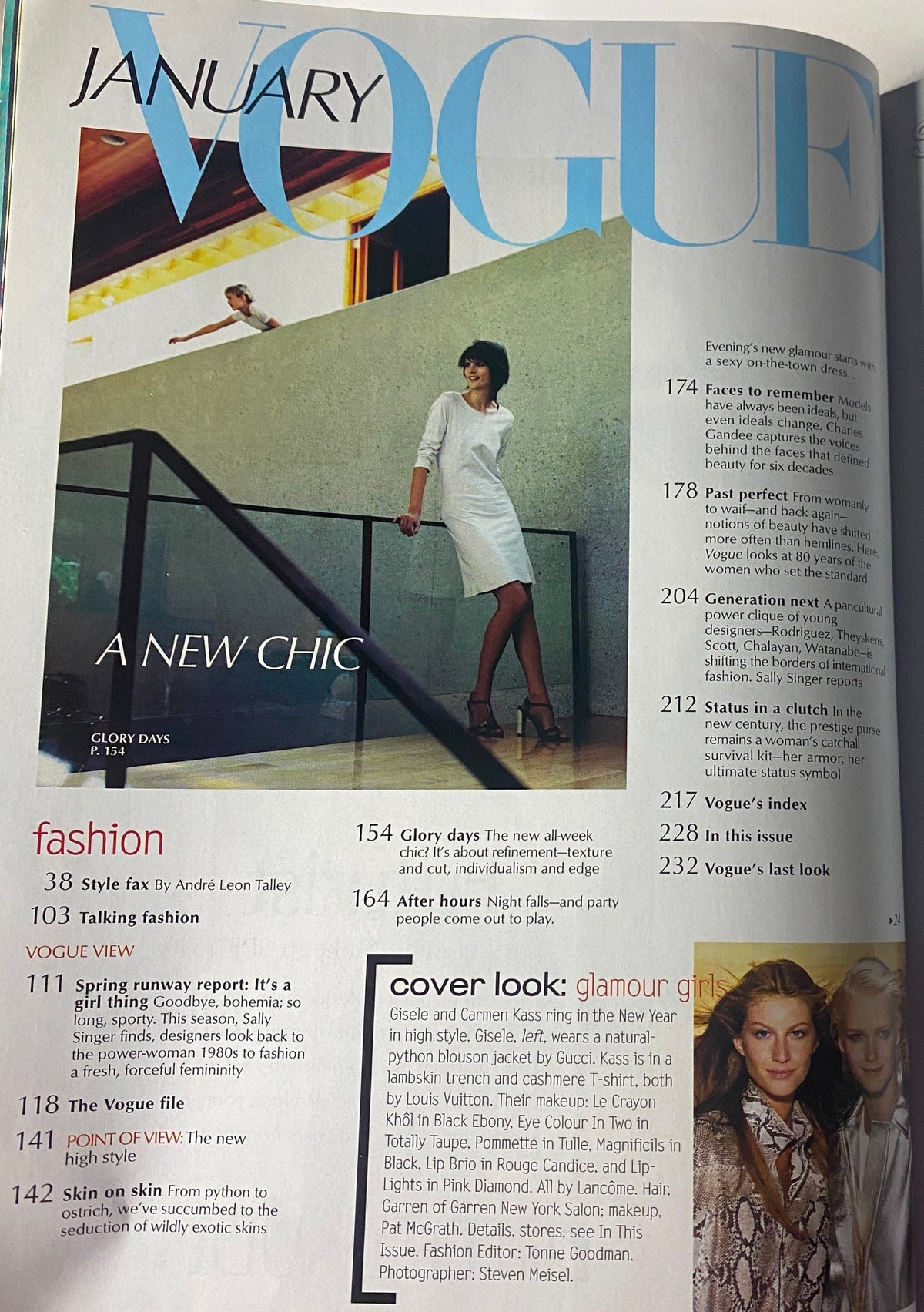 Inside page of Vogue Magazine January 2000 displaying the editorial content including fashion highlights and model features.