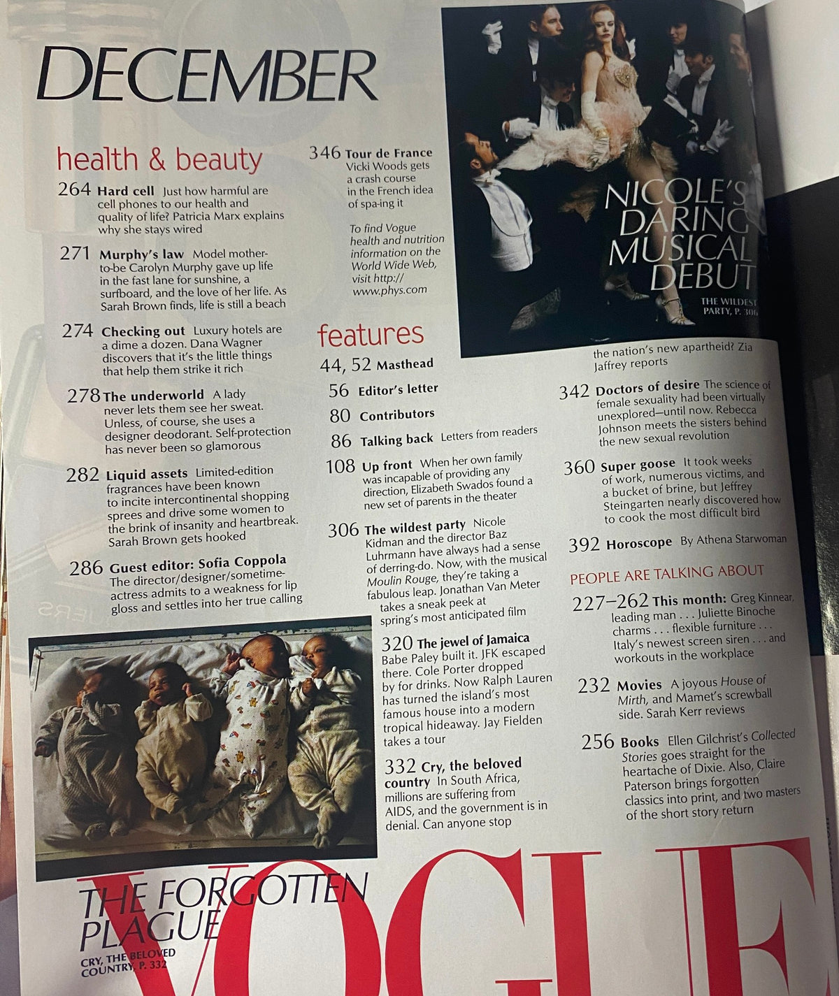 Another interior page from Vogue Magazine December 2000 revealing health and beauty features, including a focus on lifestyle and wellness.