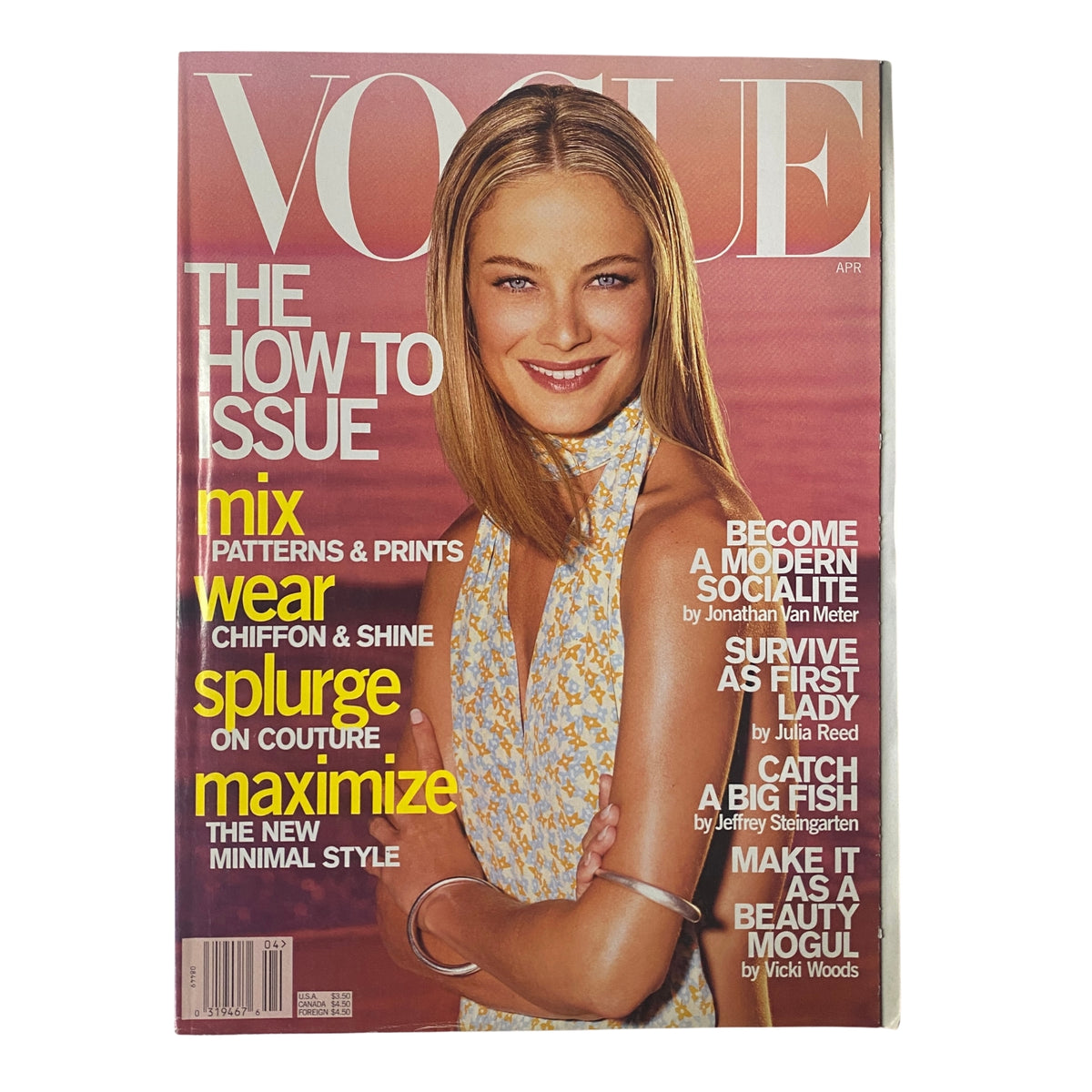 Cover of Vogue Magazine, April 2000 featuring Carolyn Murphy, showcasing the theme 'The How To Issue' with fashion tips on patterns, chiffon, and maximizing style.