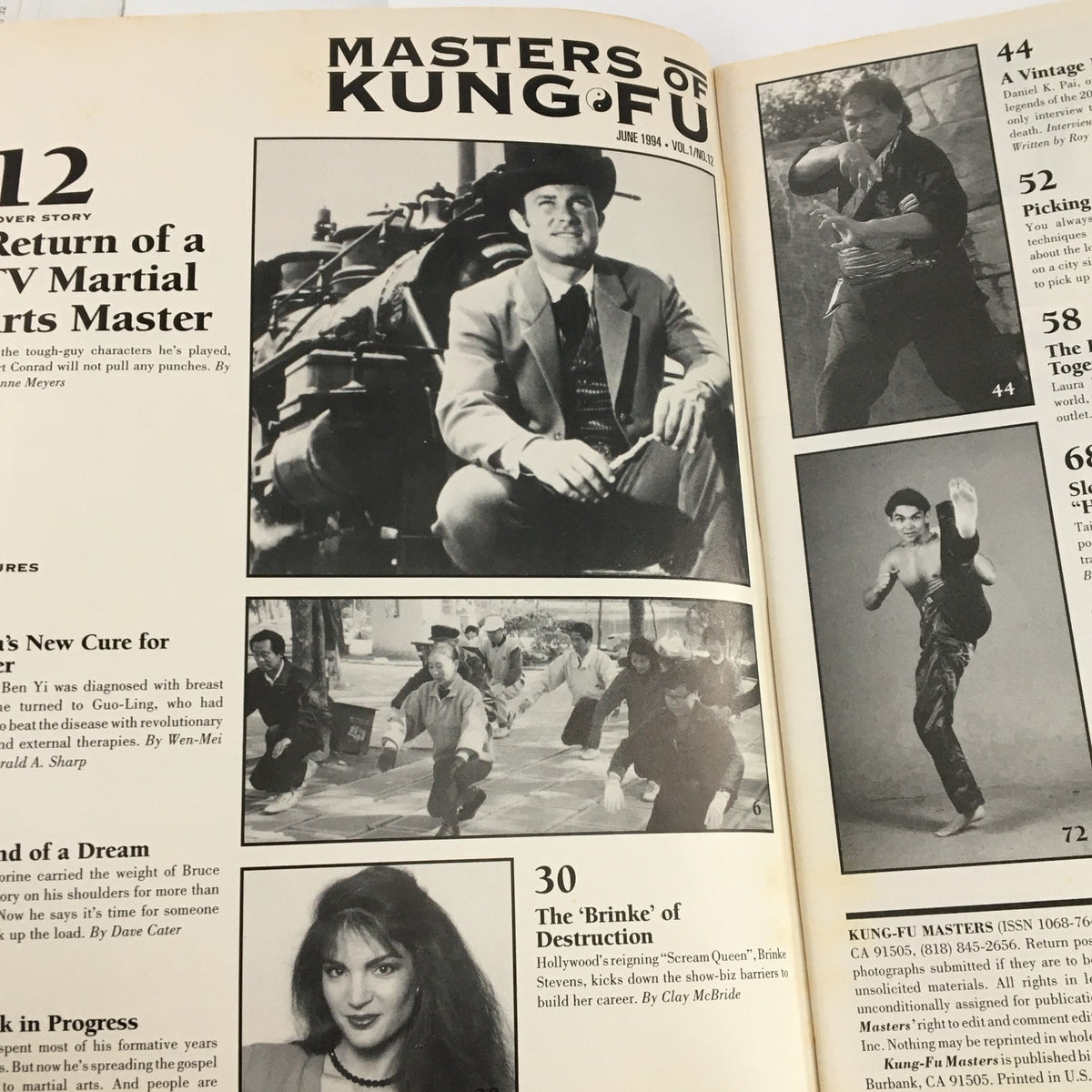 Masters of Kung Fu Magazine June 1994 cover showcasing James West in a vintage outfit, embodying the spirit of martial arts and entertainment culture.