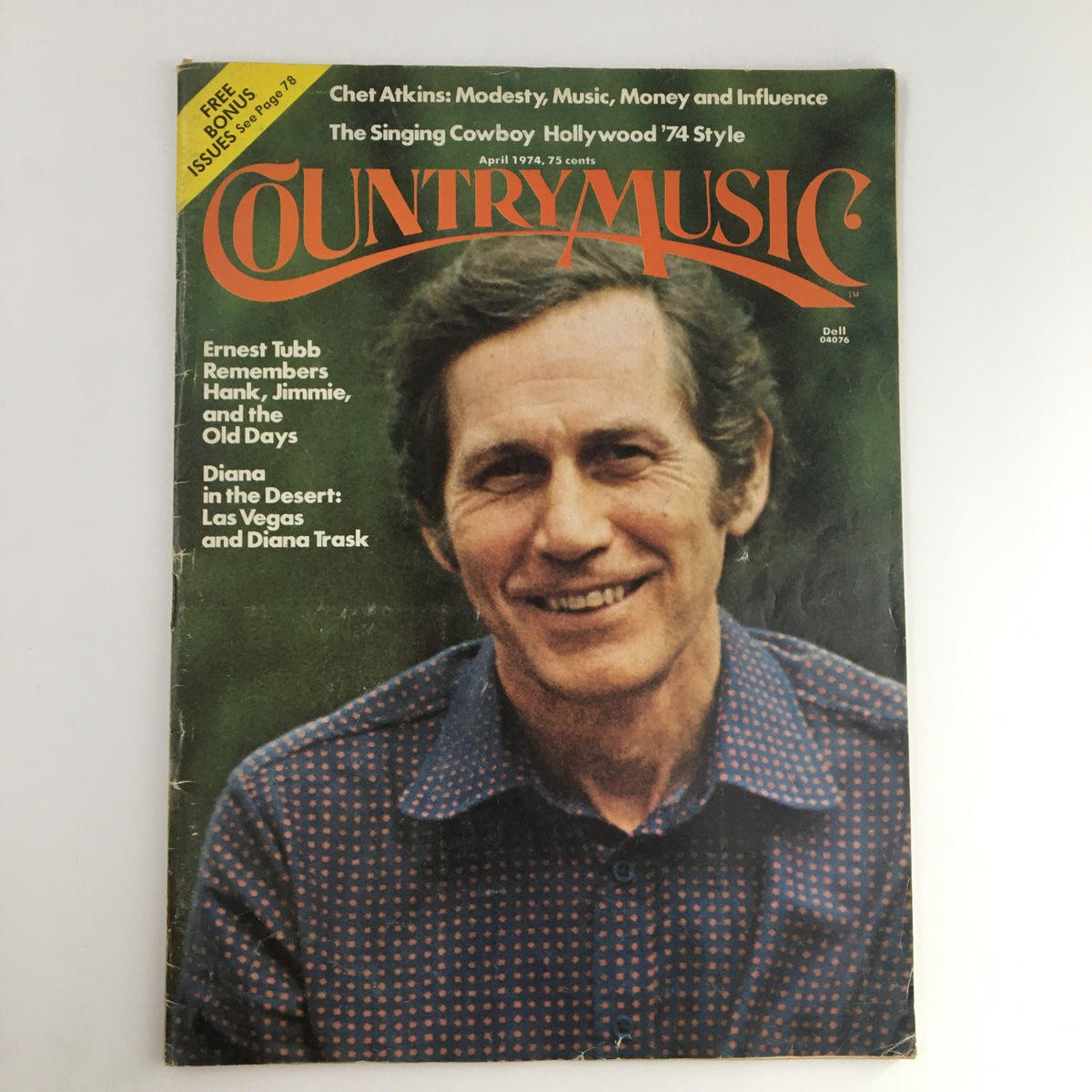 Cover of Country Music Magazine April 1974 featuring Ernest Tubb and Diana Trask, showcasing the iconic country music stars of the era.