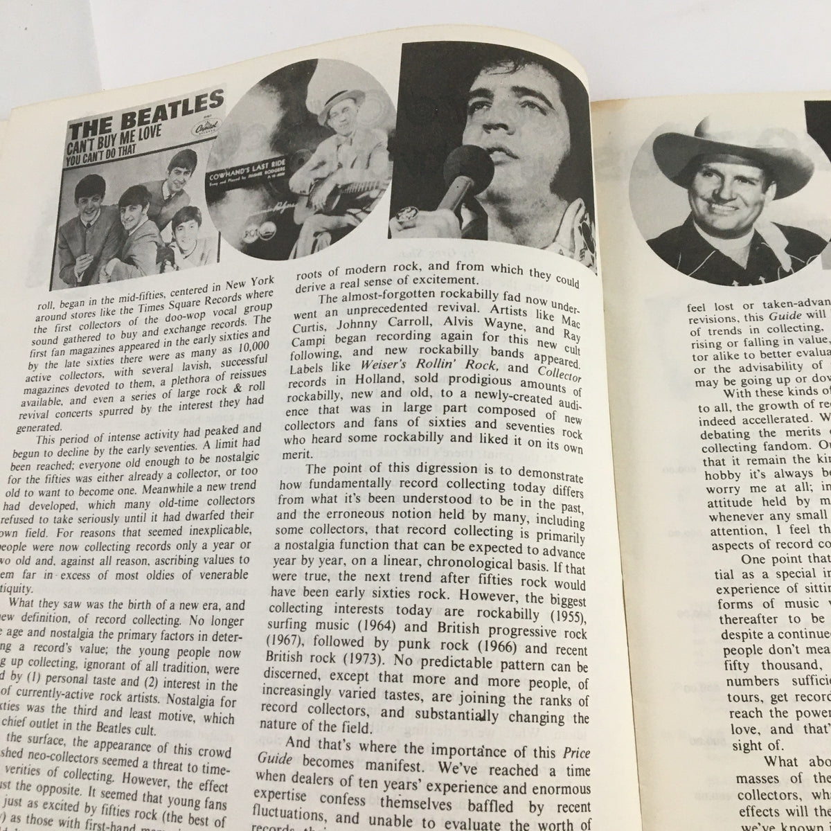 Interior page of 'Record Collecting' magazine showcasing The Beatles with a detailed discussion on their impact on rock history and valuable records from the 1970s.
