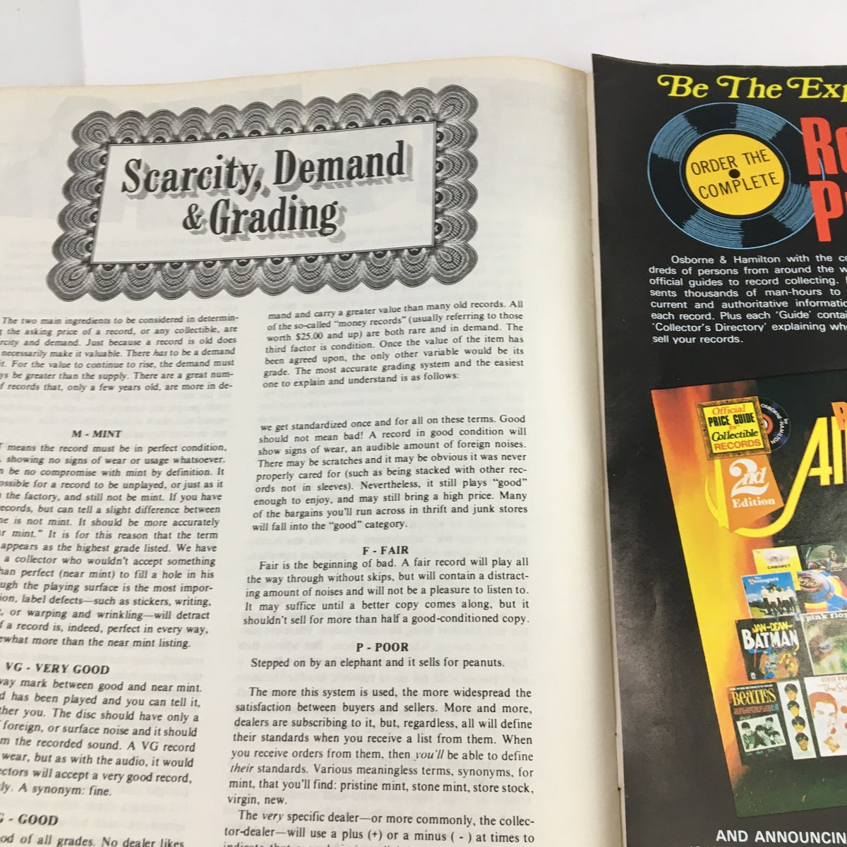 Inside page of Record Collecting 1970s Most Valuable Records featuring scarcity, demand, and grading standards for records.