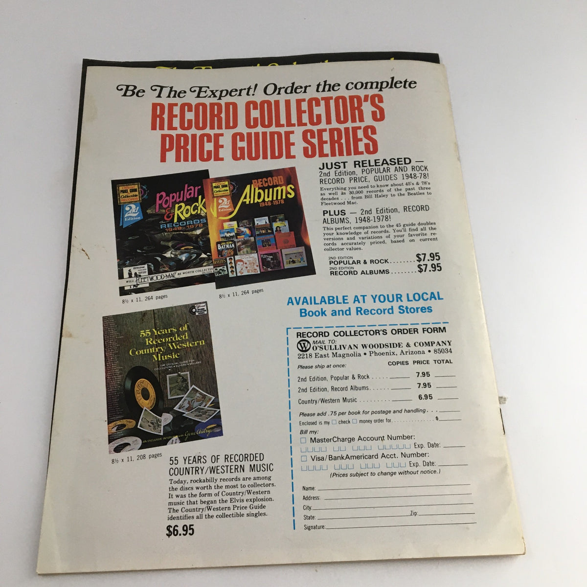 Back cover of Record Collector's Price Guide Series highlighting Record Albums and collectibles available, linked to Record Collecting 1970s Most Valuable Records.