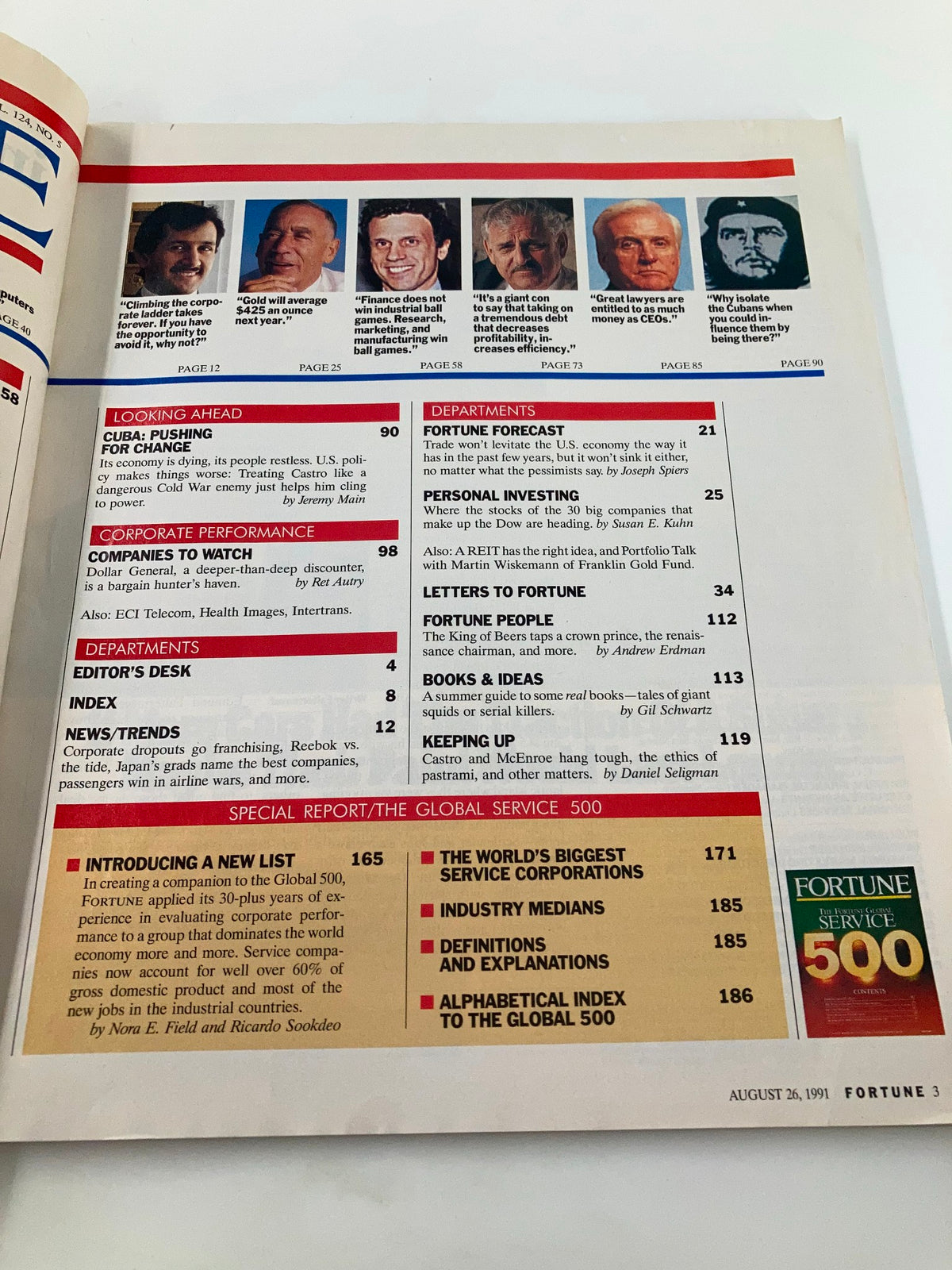 Table of contents page of Fortune Magazine August 26, 1991, featuring sections including 'The Future of the PC' with a focus on Steve Jobs and Bill Gates.