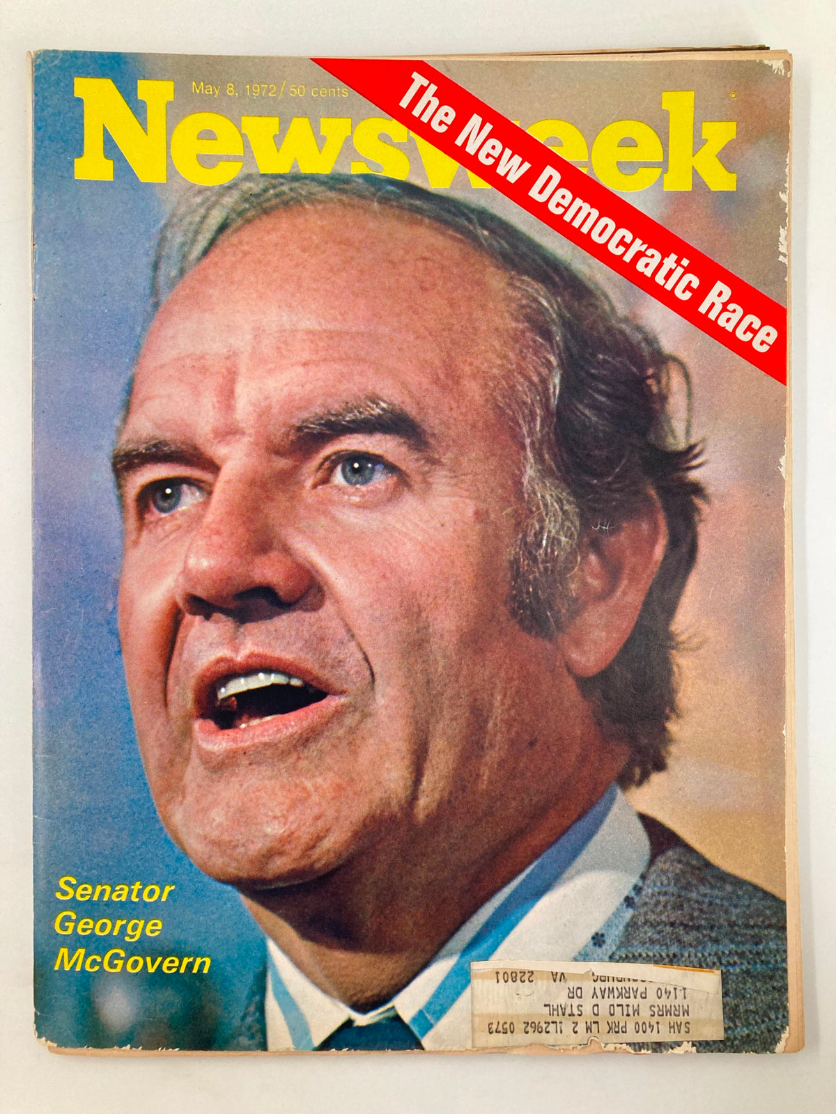 Vintage Newsweek magazine cover from May 8, 1972 featuring Senator George McGovern, highlighting the New Democratic Race.