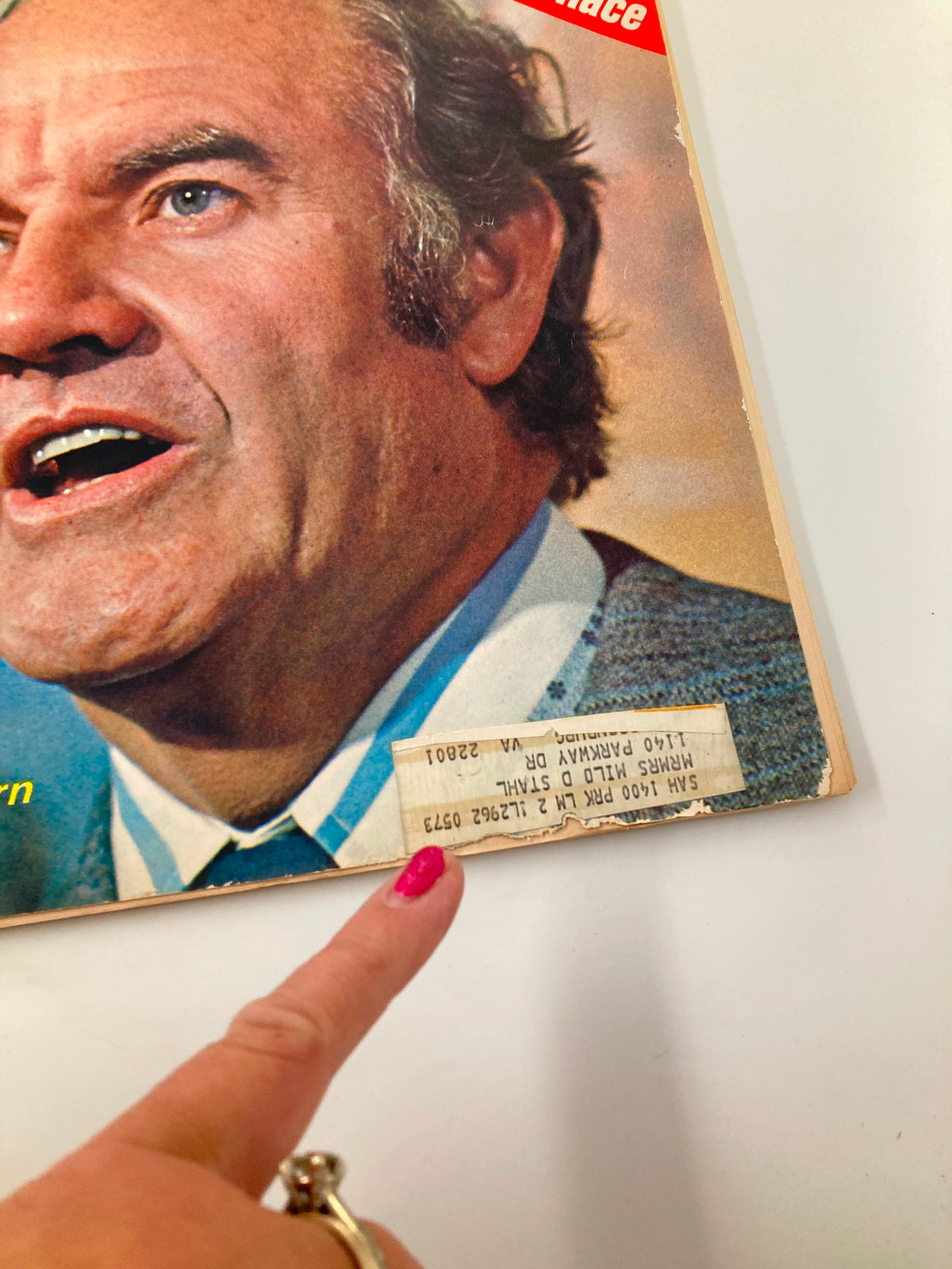 Close-up view of the vintage Newsweek magazine cover from May 8, 1972 showing Senator George McGovern, with price tag and details.