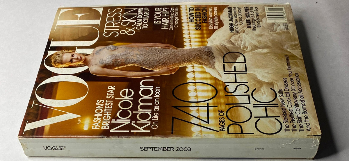 Another angle of the cover of Vogue Magazine September 2003 showcasing Nicole Kidman in an elegant gown, emphasizing the issue's focus on fashion and style with '740 PAGES OF POLISHED CHIC'.