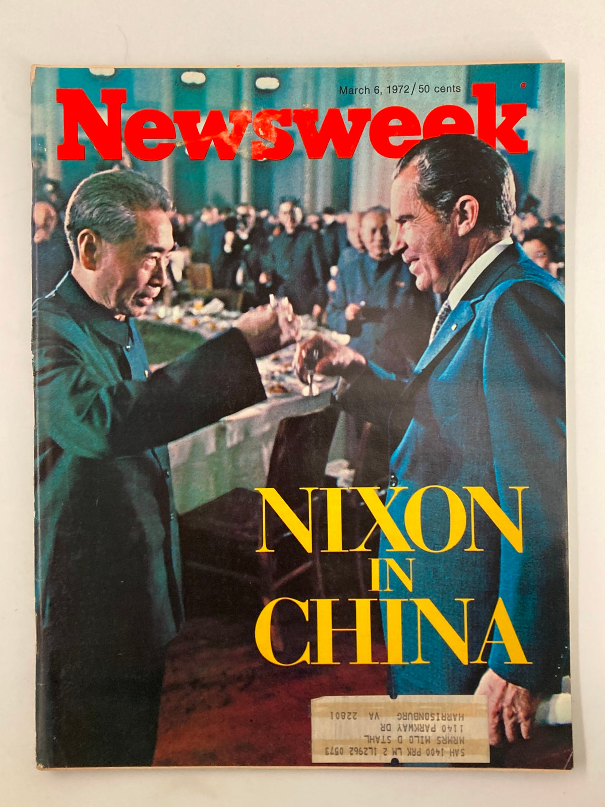 Cover of VTG Newsweek Magazine from March 6, 1972, featuring Richard Nixon and Mao Zedong during their historic meeting in China, depicting the significant thaw in U.S.-China relations.