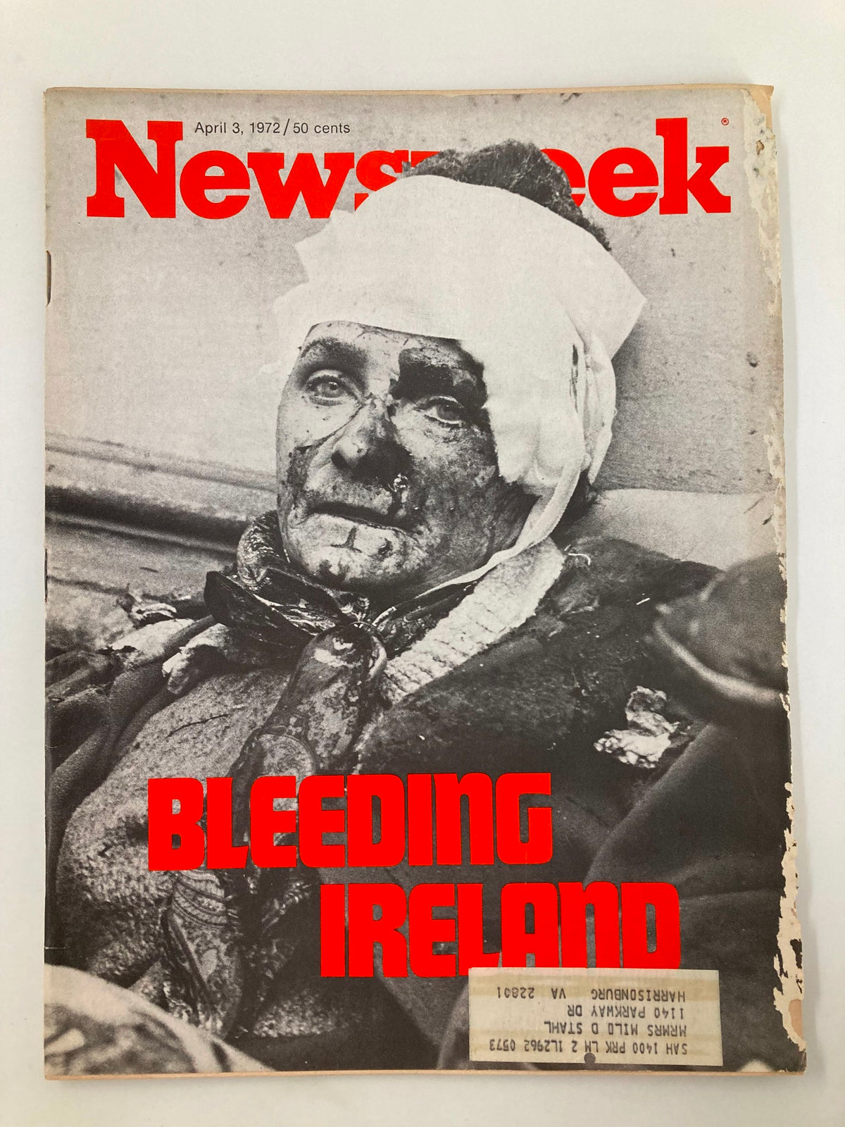 Cover of VTG Newsweek Magazine April 3 1972 featuring the title 'Bleeding Ireland' with an impactful image related to the aftermath of conflict in Ireland.