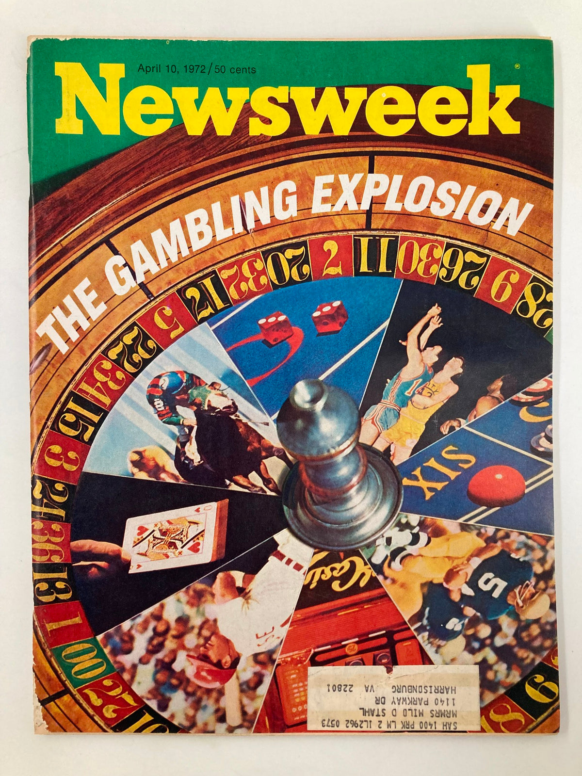 Front cover of VTG Newsweek Magazine April 10 1972, featuring vibrant imagery and the headline 'The Gambling Explosion'.