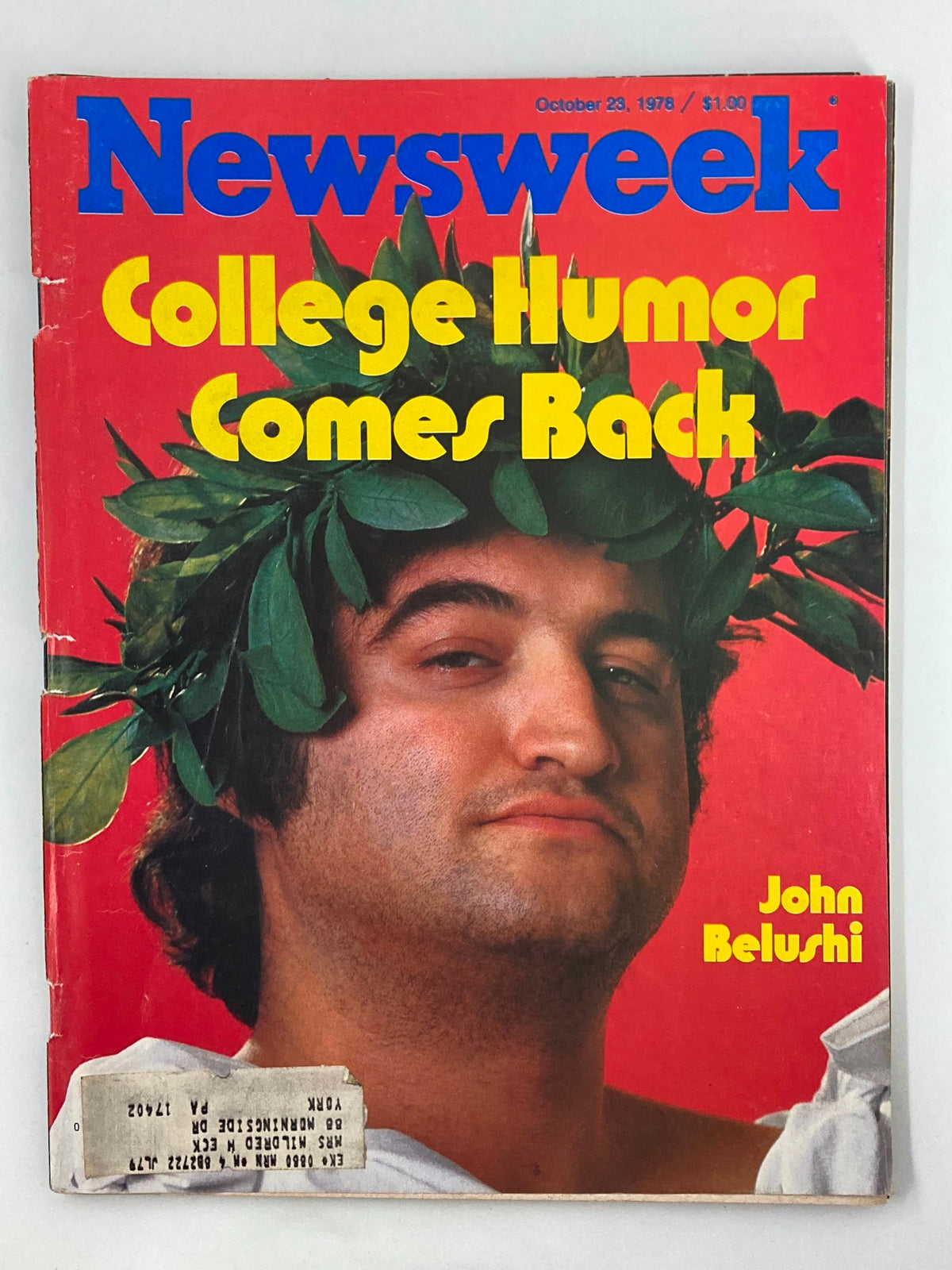 VTG Newsweek Magazine October 23 1978 featuring John Belushi with a leaf crown, celebrating college humor.