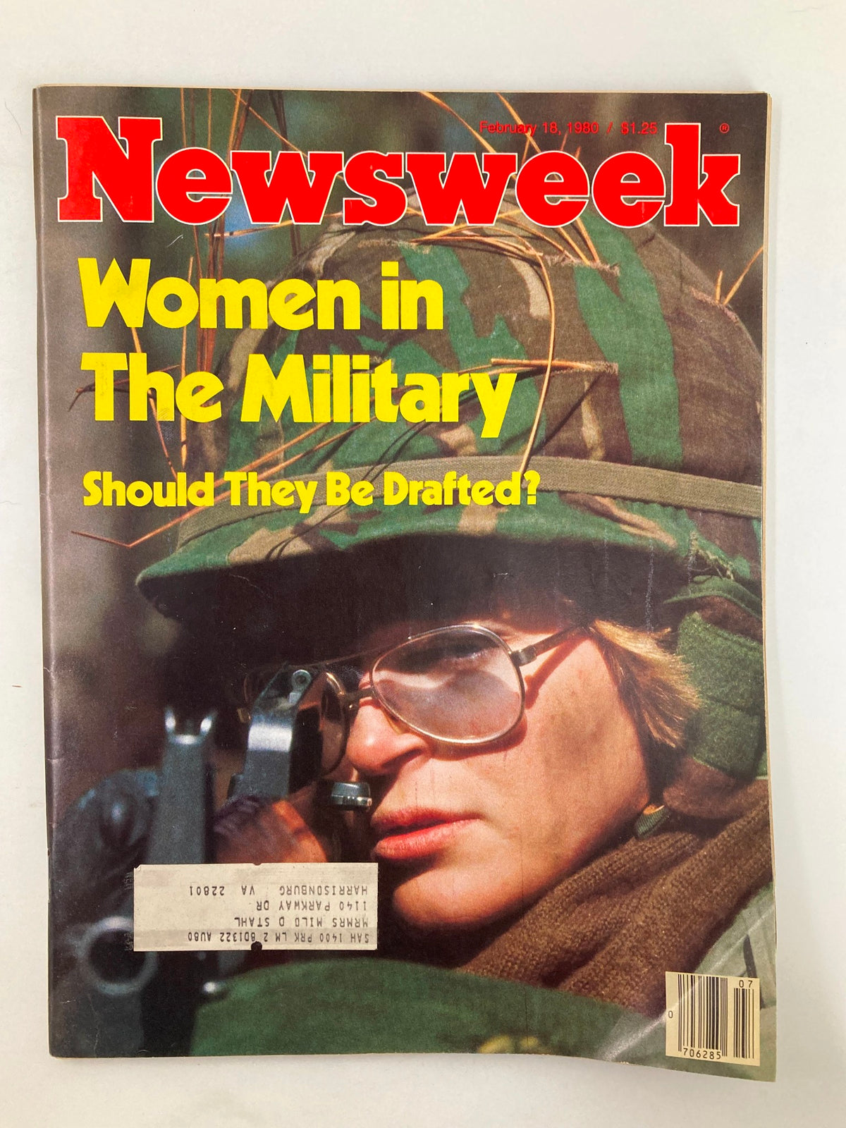 VTG Newsweek Magazine February 18 1980 cover featuring the headline 'Women in The Military Should They Be Drafted?' with an image of a woman in military gear.