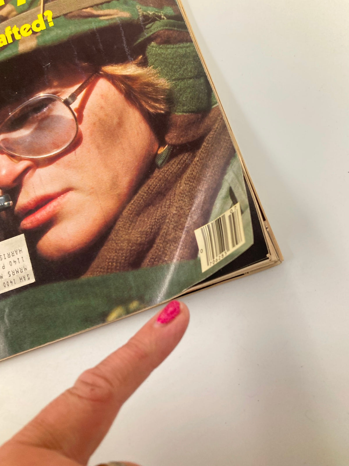 Close-up of the VTG Newsweek Magazine February 18 1980, highlighting the cover and detailing creases, featuring the title 'Women in The Military Should They Be Drafted?'