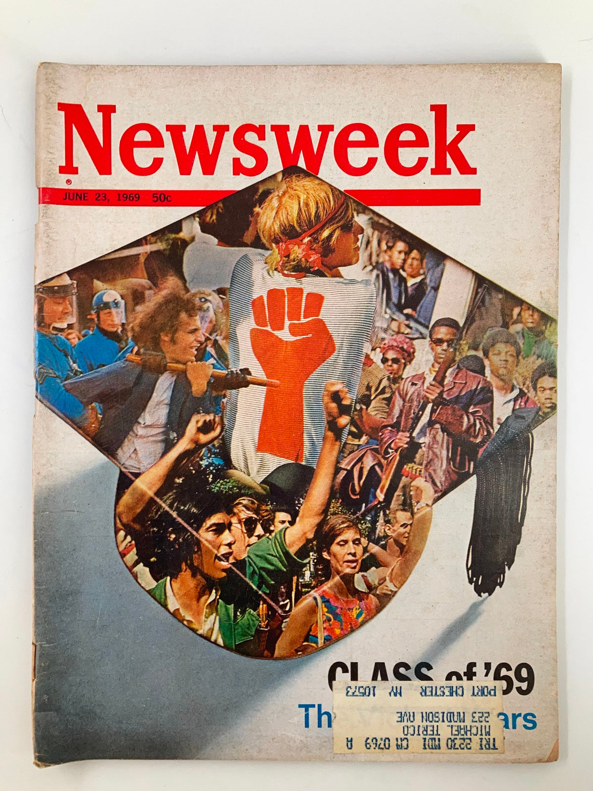 Vintage Newsweek magazine cover from June 23, 1969, titled 'The Class of '69: The Violent Years,' showcasing a collage of youth culture and protest imagery.