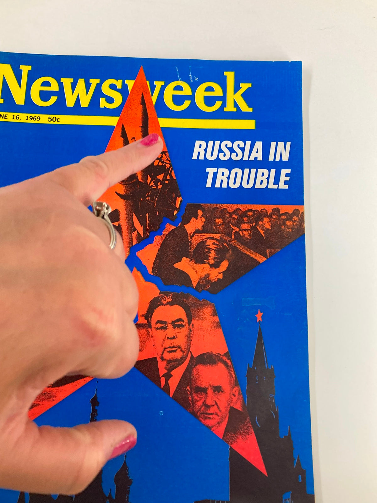 Cover of the VTG Newsweek Magazine June 16 1969, featuring the headline 'Russia in Trouble' and striking graphic elements highlighting the political landscape of the era.