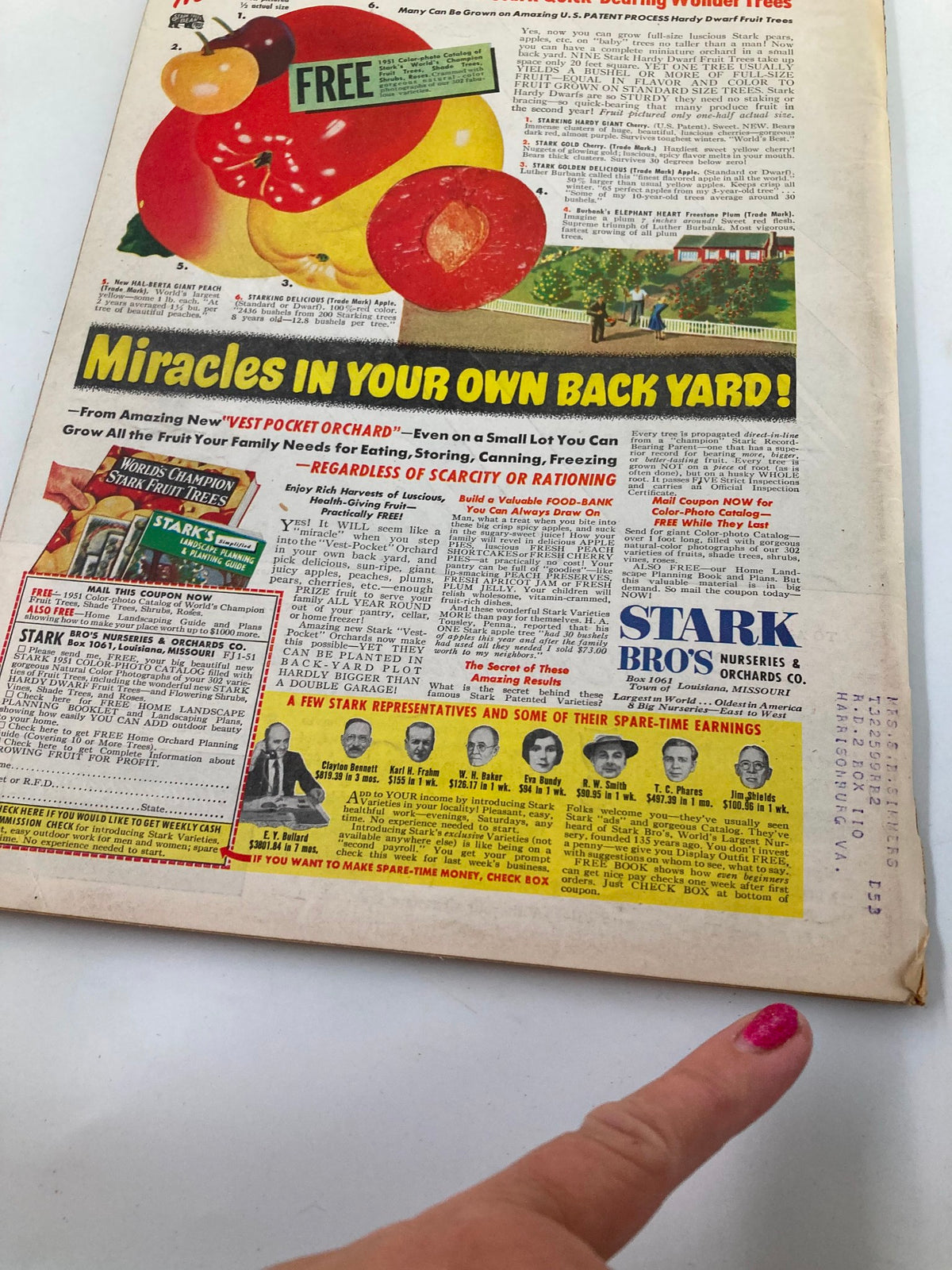 Back cover of the January 1951 Farm Journal magazine with advertisements, including promotion for Stark Bros. Nurseries.