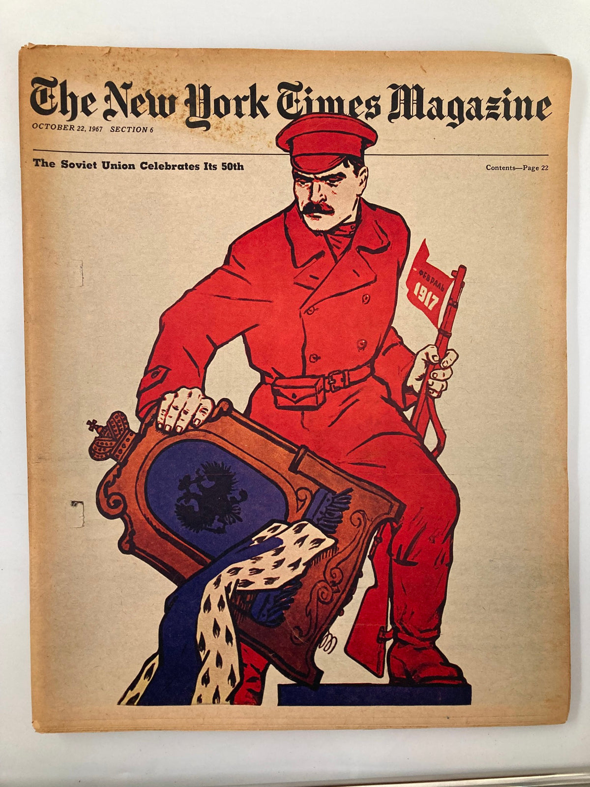 Cover of VTG The New York Times Magazine October 22 1967 featuring an illustration related to the Soviet Union celebrating its 50th anniversary.