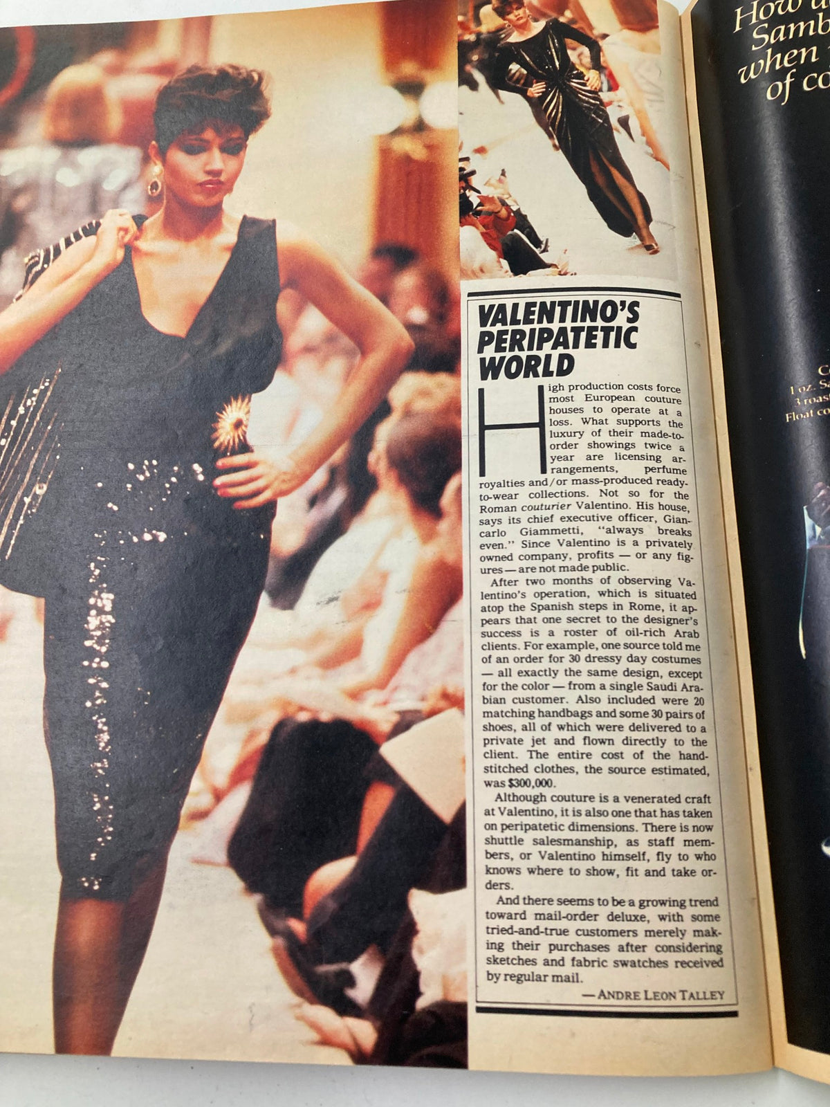 VTG The New York Times Magazine September 19 1982 featuring a model in a stylish black outfit on the runway during a Valentino fashion show.