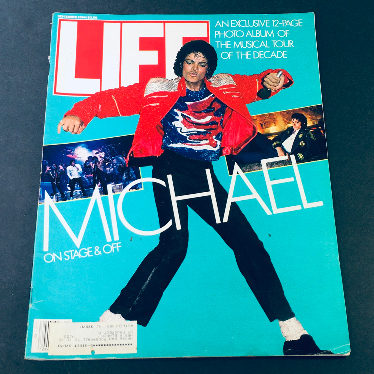 Cover of VTG Life Magazine September 1984 featuring Michael Jackson in a red jacket, with the title 'MICHAEL ON STAGE & OFF' and visuals from his musical tour.