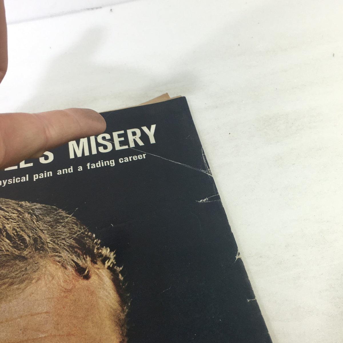 Close-up image showing the cover of VTG Life Magazine July 10 1965 highlighting Mickey Mantle's misery and career struggles.