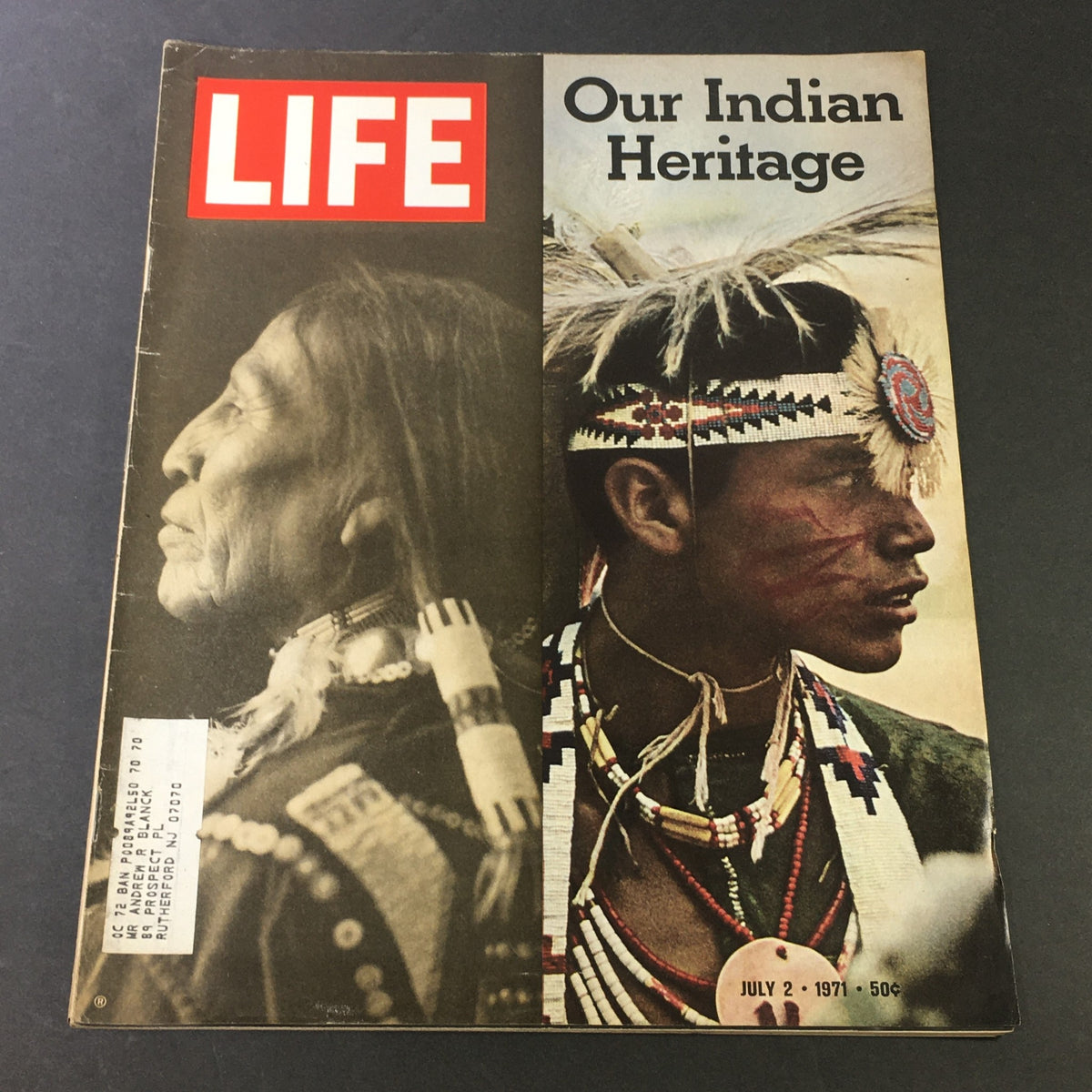 Cover of the VTG Life Magazine July 2, 1971, featuring 'Our Indian Heritage,' showcasing two Native American individuals, highlighting cultural significance and heritage.