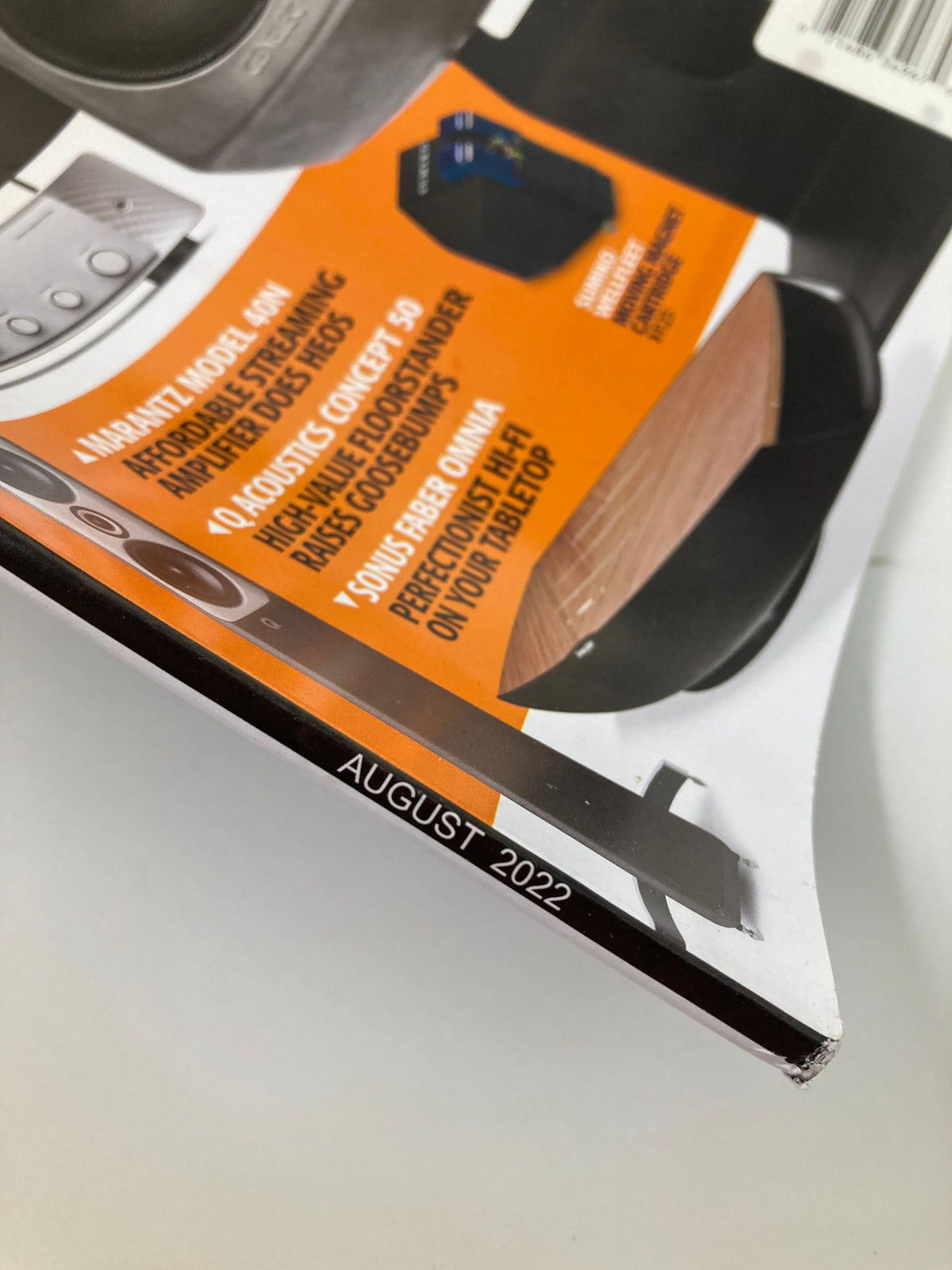 Close-up of Stereophile Magazine August 2022 highlighting the publication date with 'AUGUST 2022' printed on the edge, emphasizing the magazine's collectible status.
