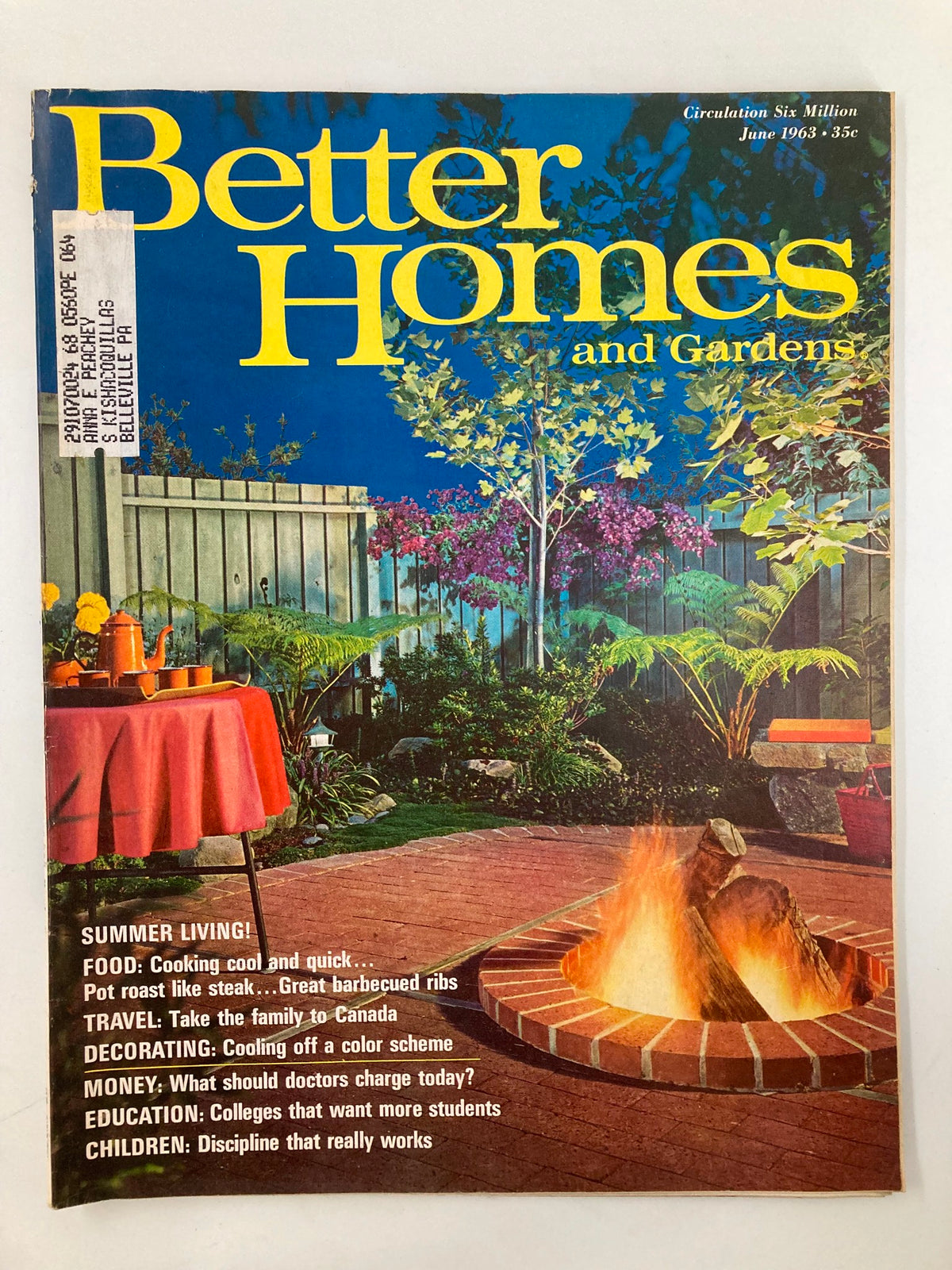 Front cover of the VTG Better Homes and Gardens Magazine June 1963, featuring vibrant colors, garden designs, and articles on summer living, cooking, and decorating.