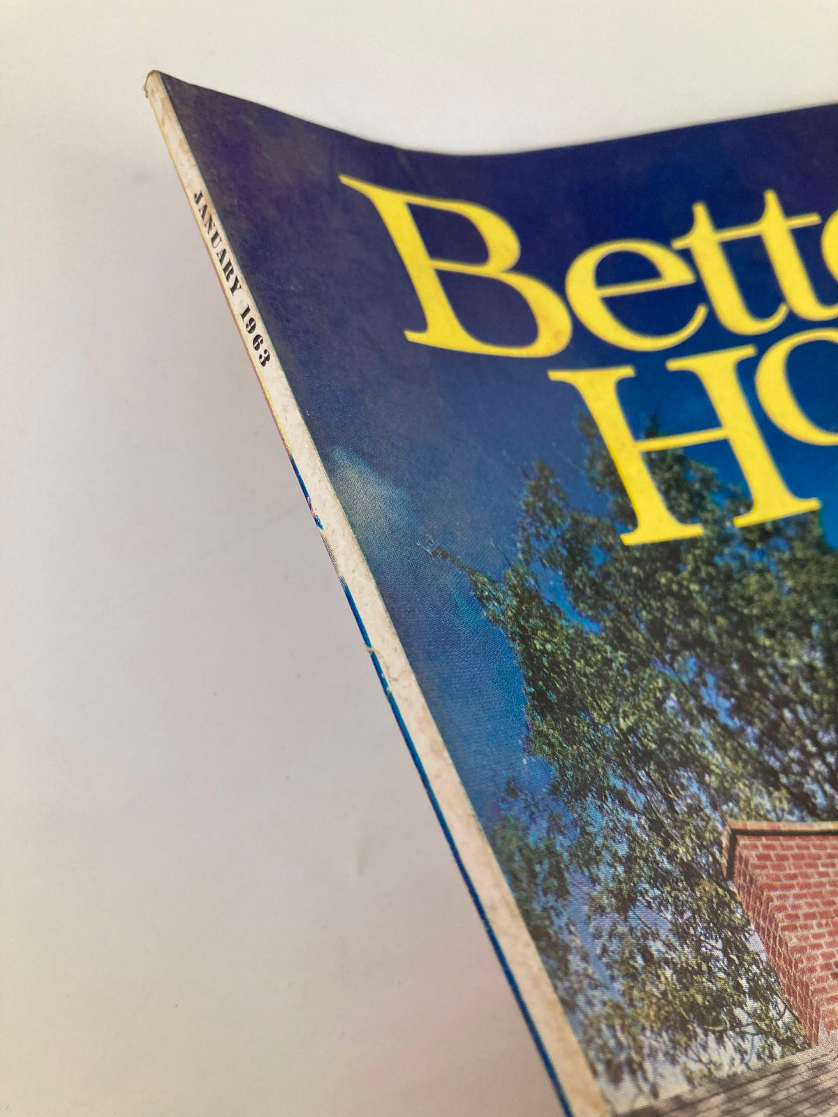 Close-up of the January 1963 cover of VTG Better Homes and Gardens Magazine, showcasing the vintage magazine's title and date.
